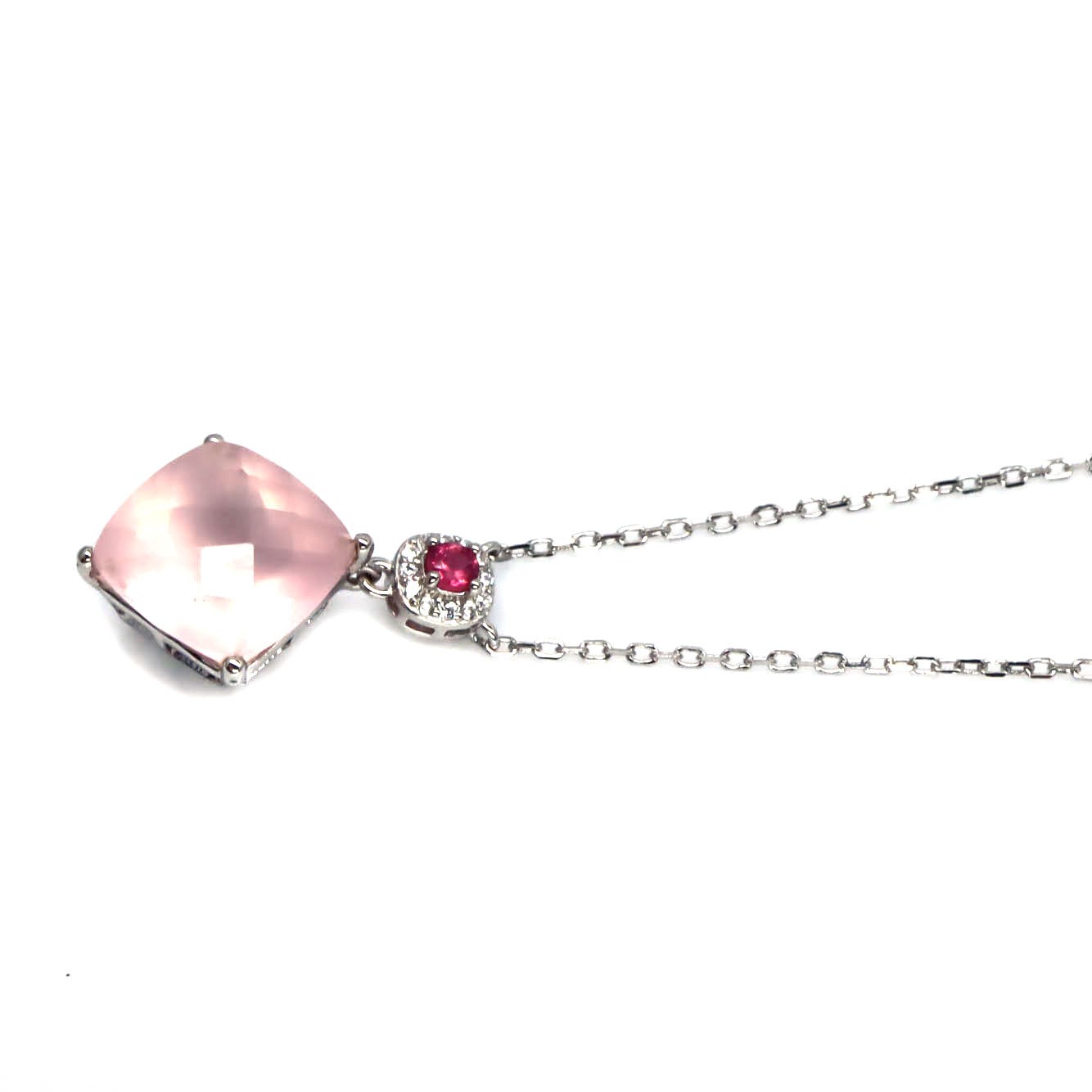 Thai Handmade Pink Rose Quartz, Tourmaline & Zircon Necklace 18.0 In.