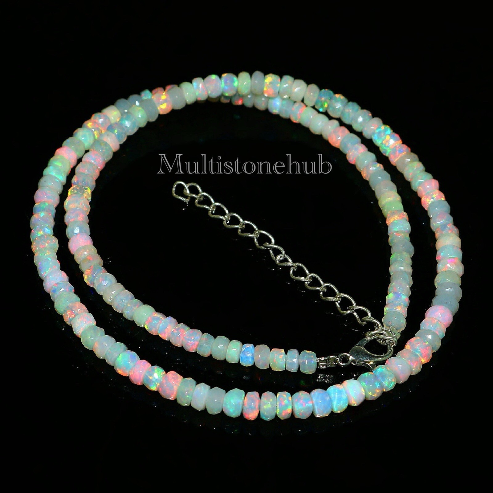 Natural Ethiopian Welo Fire Opal Faceted Rondelle Bead Gemstone Necklace 16 Inch