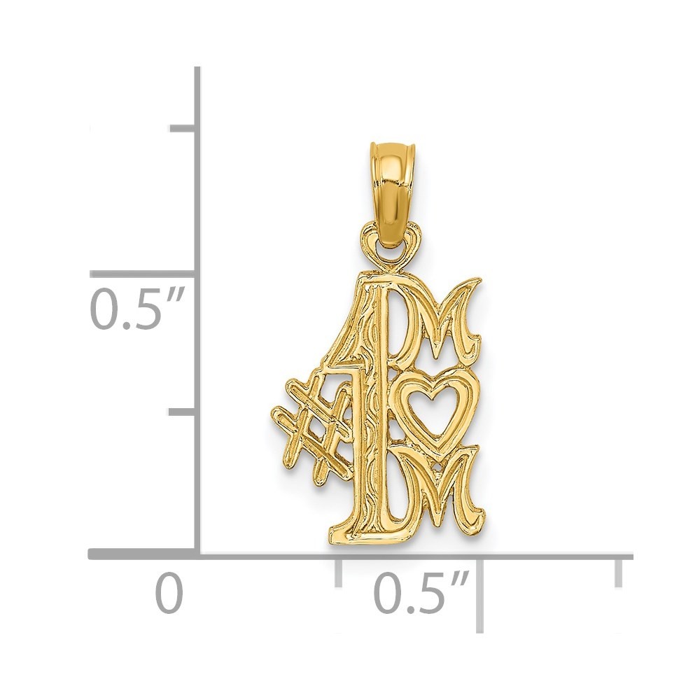 14k Yellow Gold #1 MOM Charm Pendant 0.58gm L-0.78 in,W-0.41 in