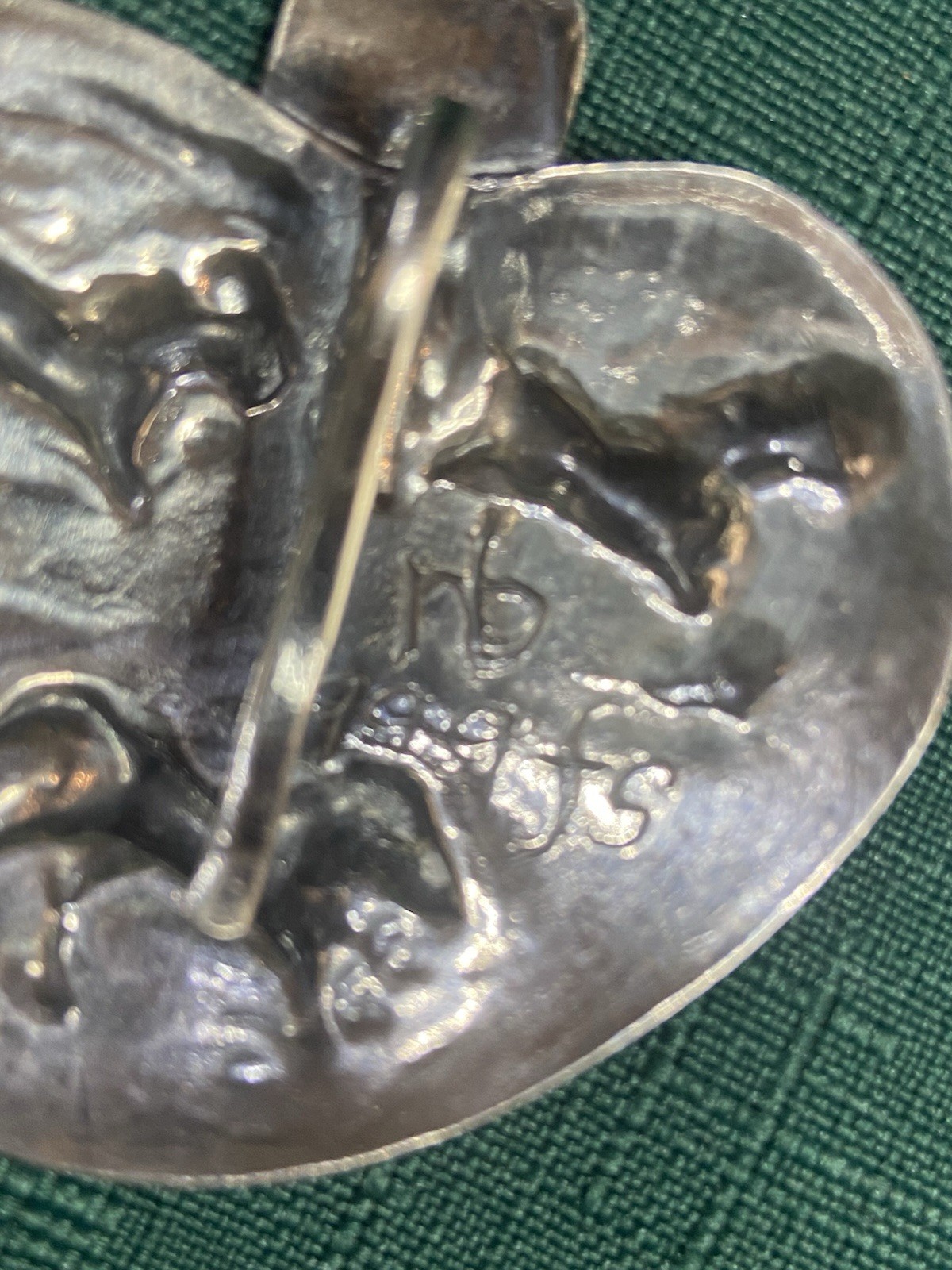 Vintage WILD HORSES Signed NB 999 Fine Silver PENDANT Unknown Artist HEART SHAPE