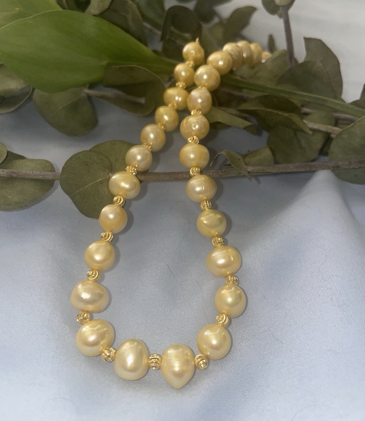 Natural AAAA Golden South Sea Pearl Necklace 12” 11-12mm 14k