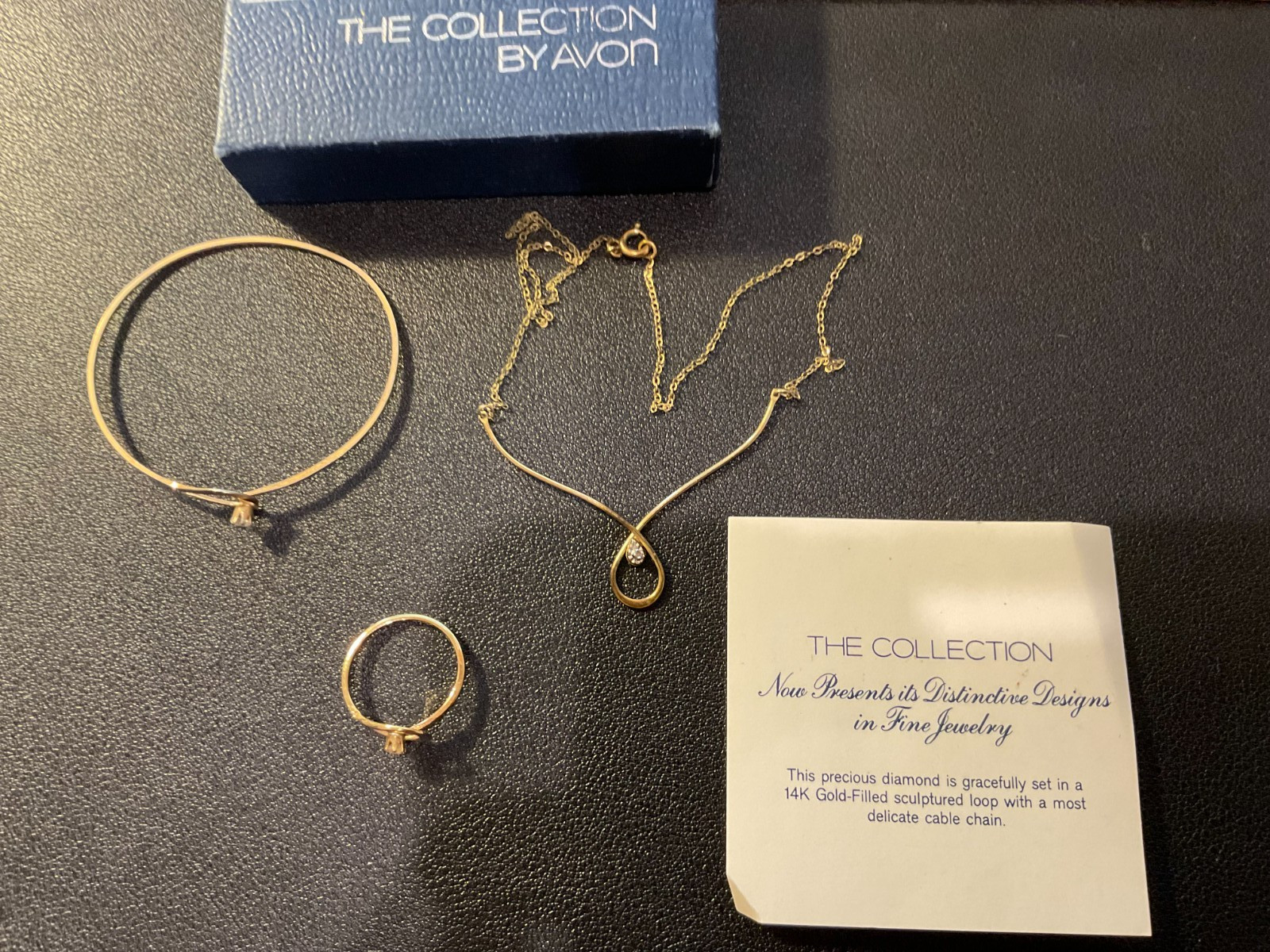 SET OF 3 – 1977 Avon 1 – Diamond Loop Necklace Chain, and 1 – Bracelet, 1 – Ring