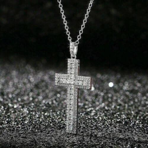 Trending 2.50Ct Round Cut Diamond Cross Pendant 14K White Gold Finish Free Chain