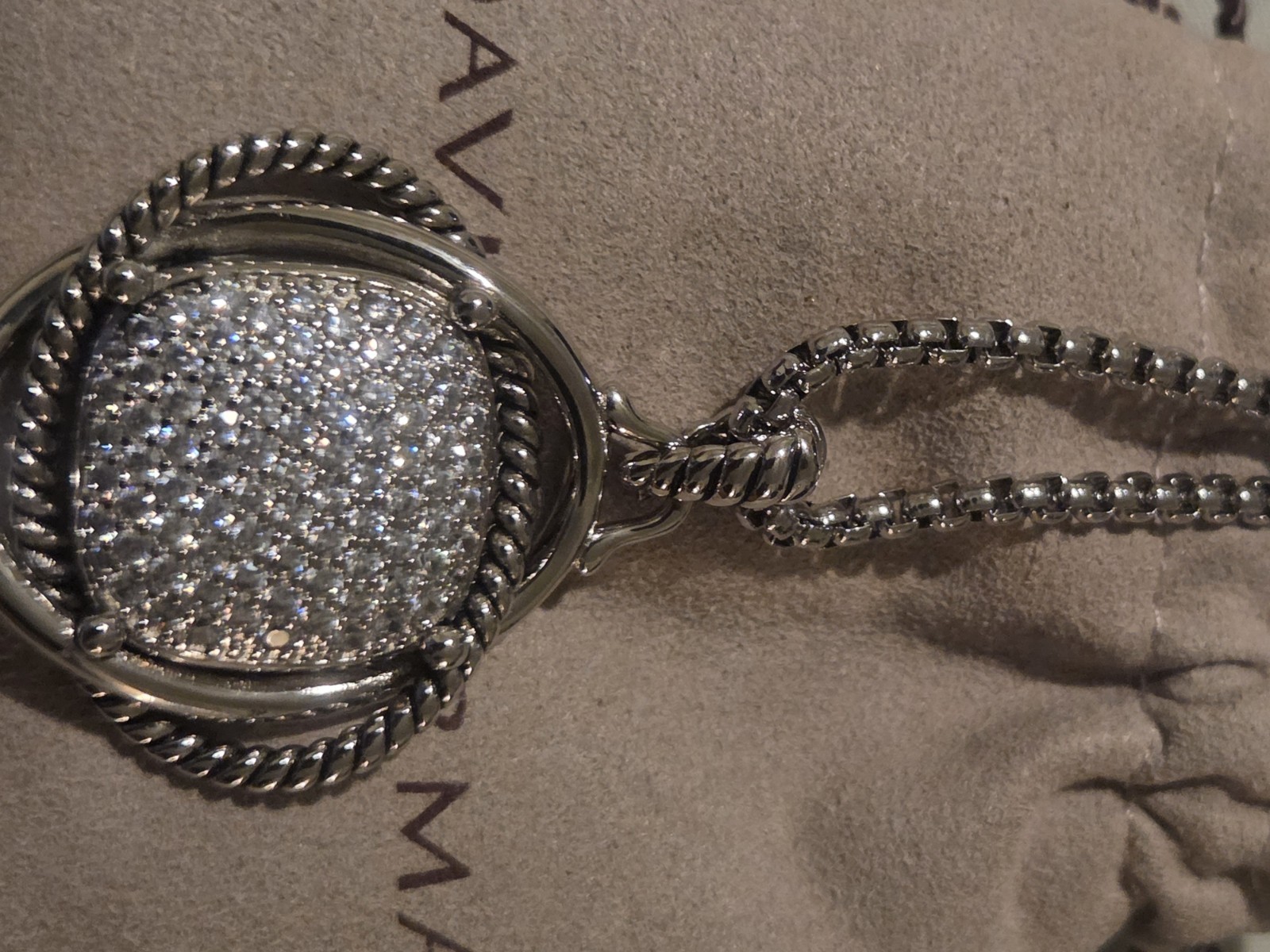 David Yurman Sterling Silver 32mm Infinity 22″ Necklace with Diamonds