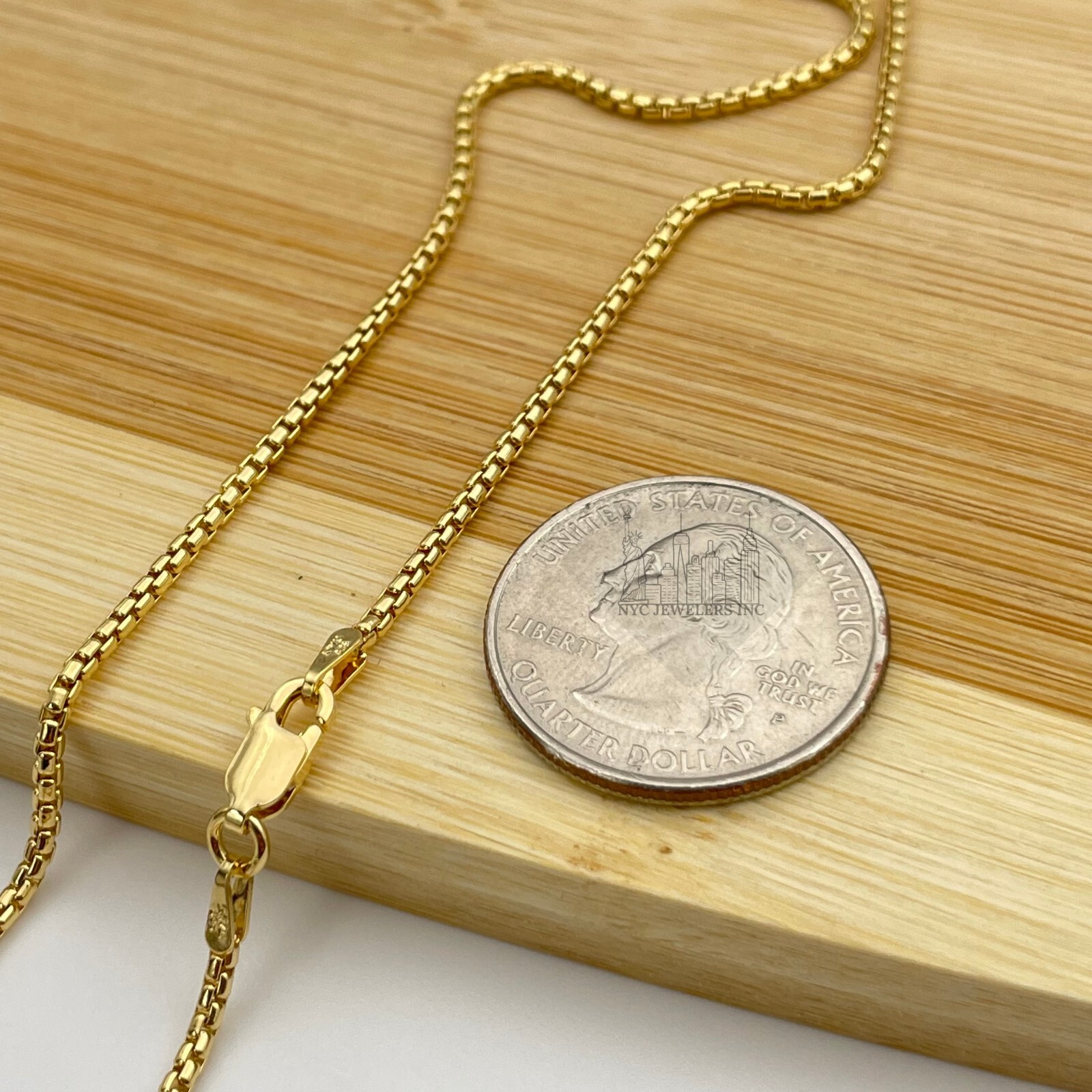 14K Gold Plated Sterling Silver Round Box Chain Necklace 925 Silver Chain 2.5MM