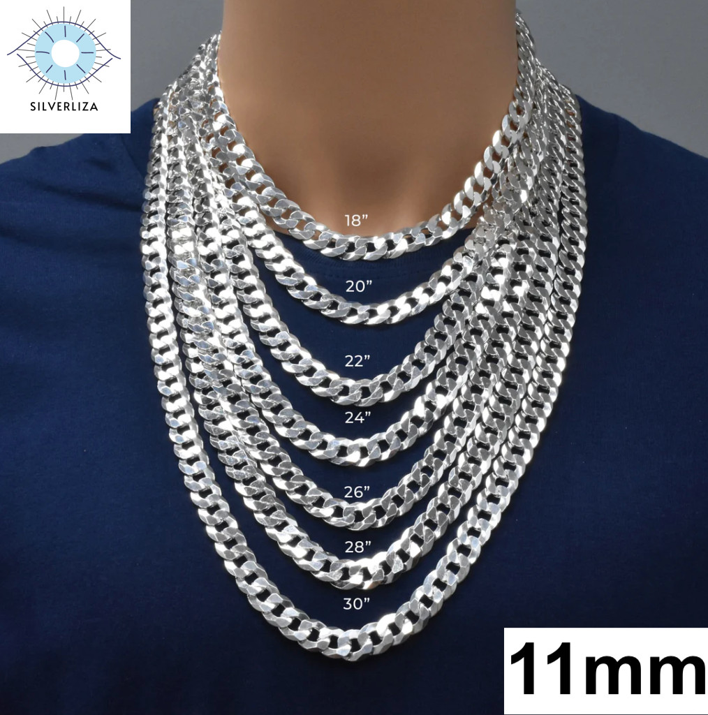Real 925 Sterling Silver Men/women Curb Cuban chain Bracelet or Necklace Italy