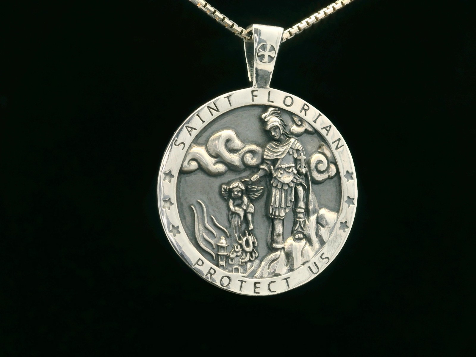 925 Sterling Silver Saint Florian Two-Sided Necklace
