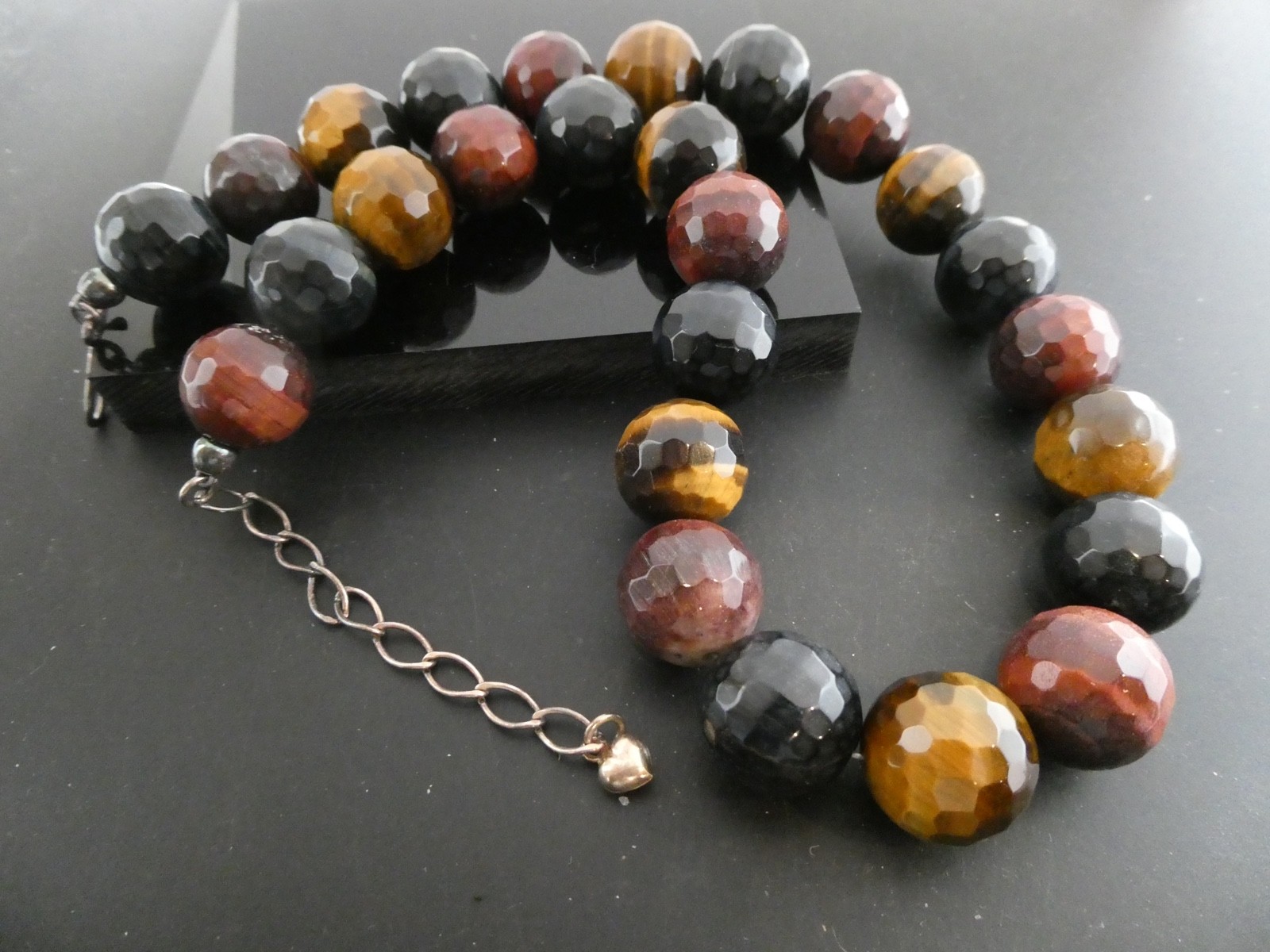 Jay King DTR 16mm Faceted Red Blue Brown TIGER”S EYE Sterling 925 Necklace 21″