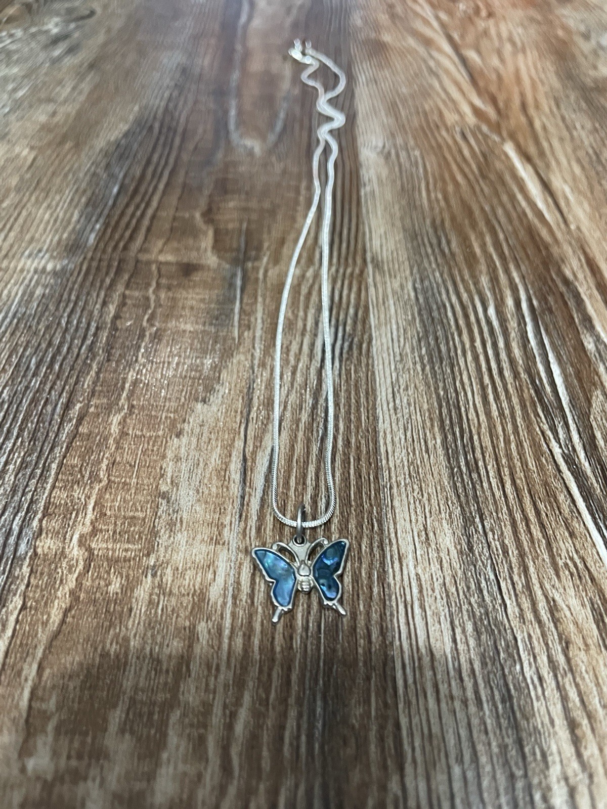Blue Abalone Shell Butterfly Pendant Charm Sterling Silver .925 Metal Piece