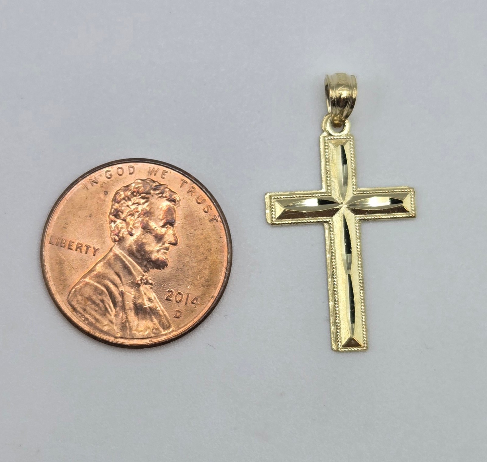 NEW 10K Solid Yellow Gold Cross Pendant 1inch, Diamond Cut, 3.5mm Bail, ITALY
