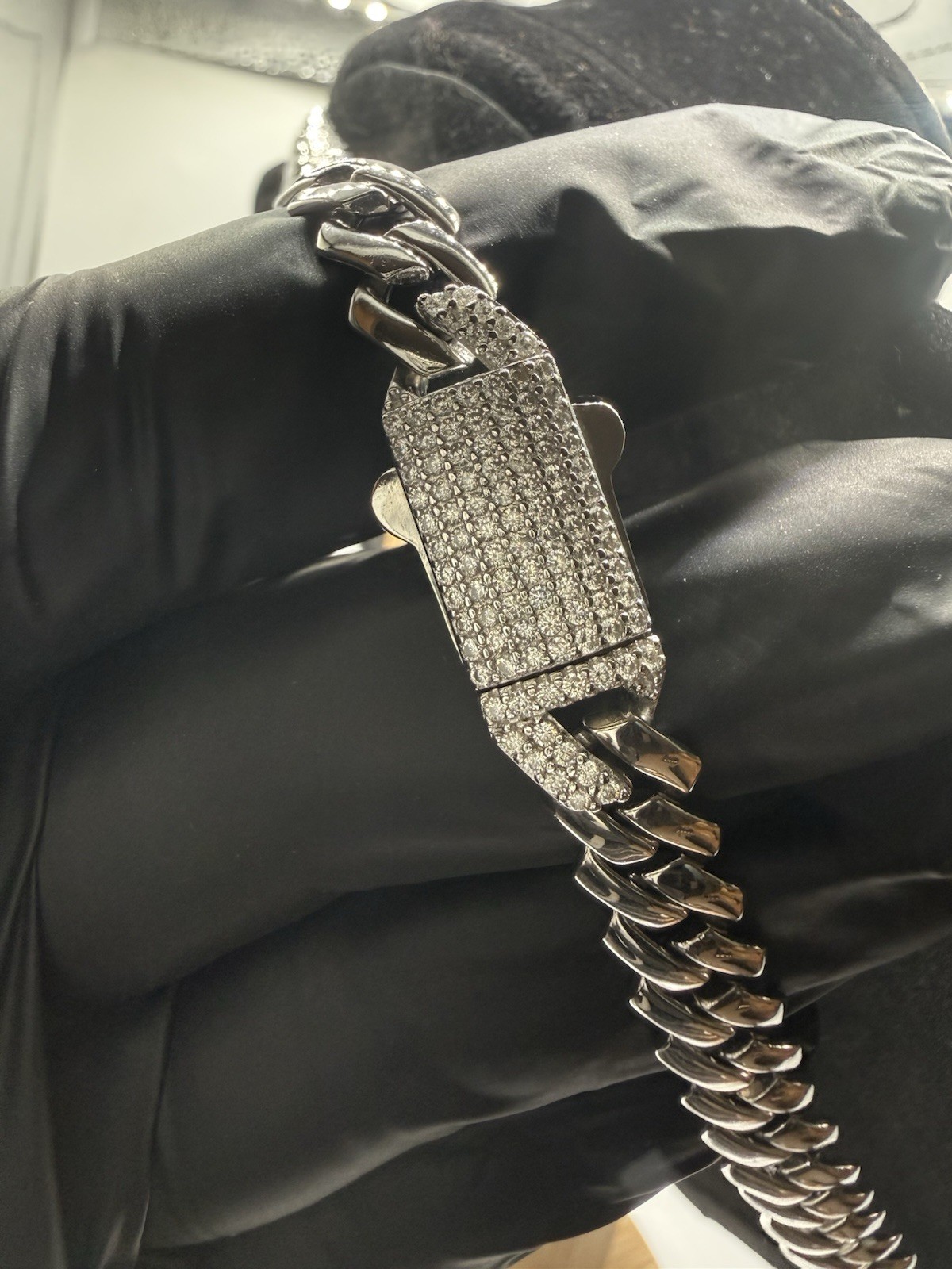 9mm 22 Rhodium Miami Cuban Heavy Chain Sterling Silver W Moissanite Pendant 22″