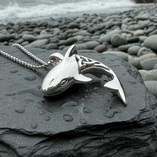 Celtic Shark Necklace Nautical Beach Sea Fish Ladies Mens Pendant 925 W/CHAIN