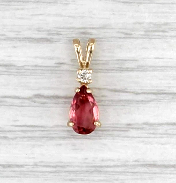 0.78 Ctw Natural Pink Tourmaline & Diamond Teardrop Pendant In 14k Yellow Gold