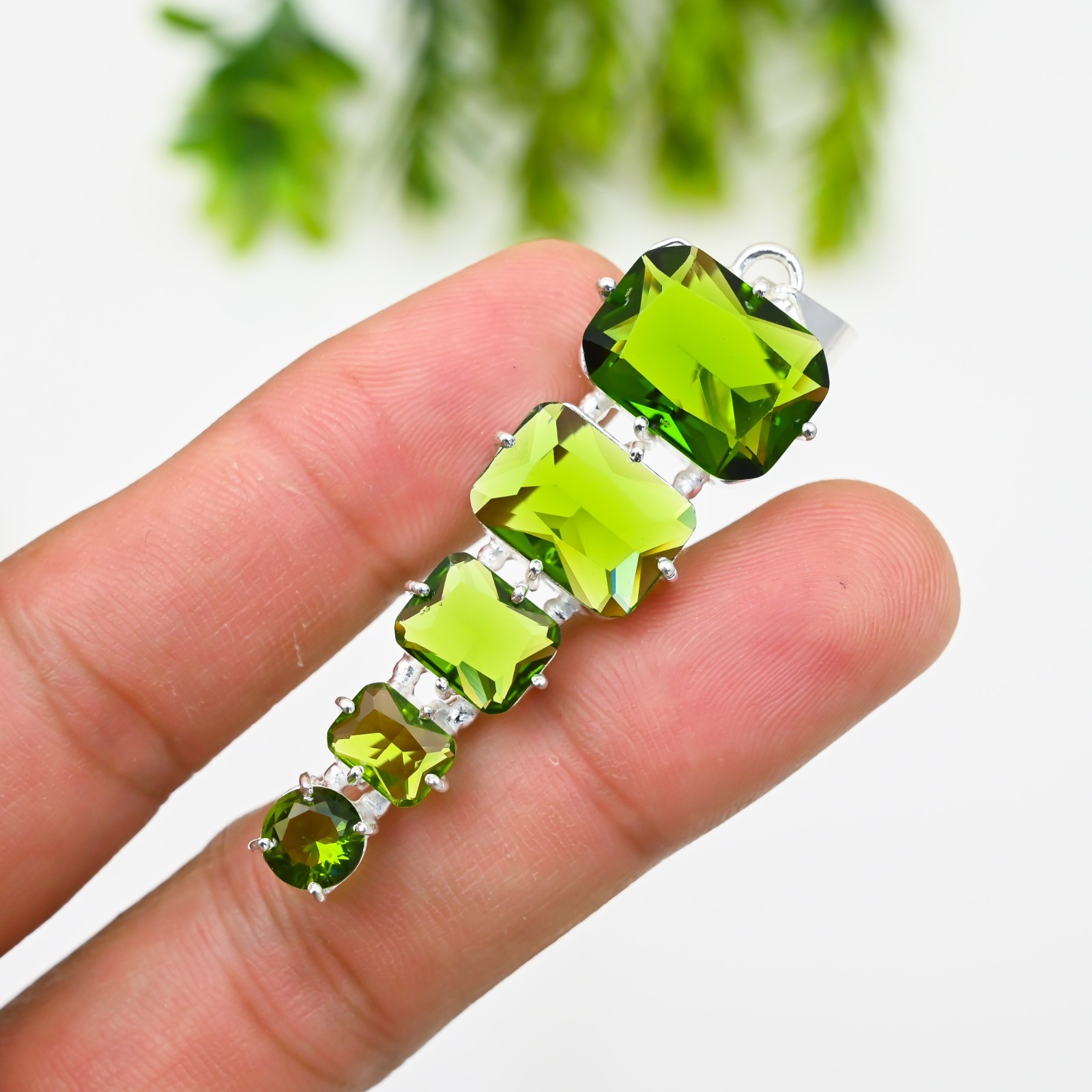 Green Peridot Gemstone 925 Sterling Silver Pendant Handmade Jewelry Gift For