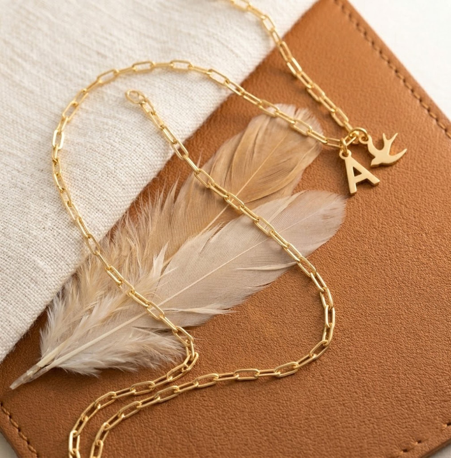 A Initial Bird Charm Gold Tone Pendant Necklace | 925 Sterling Silver Jewelry