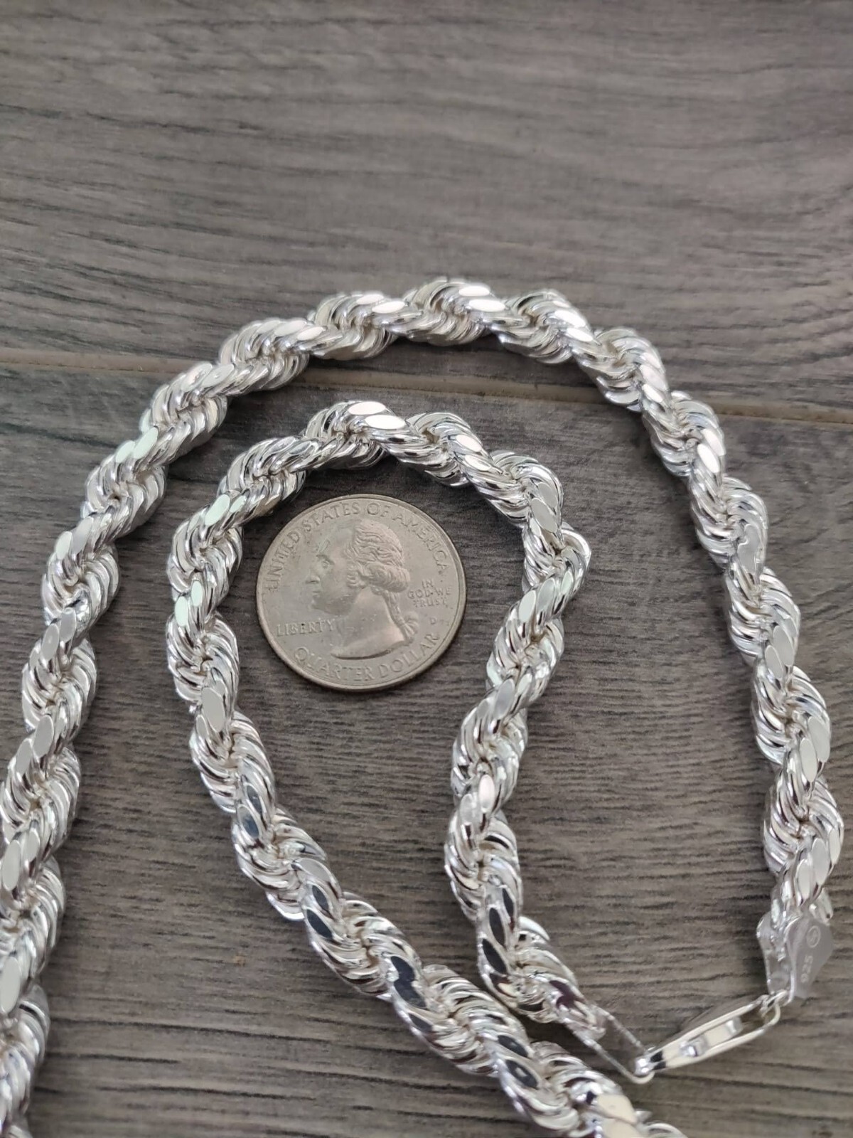 Sterling Silver rope chain hollow / torsal de plata 925 62.2 g 7.6mm 26″ larga