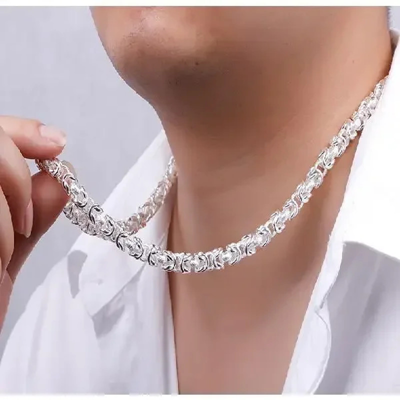 Men’s 925 Sterling Solid Silver Necklace Classic Round Faucet Dragon Jewelry
