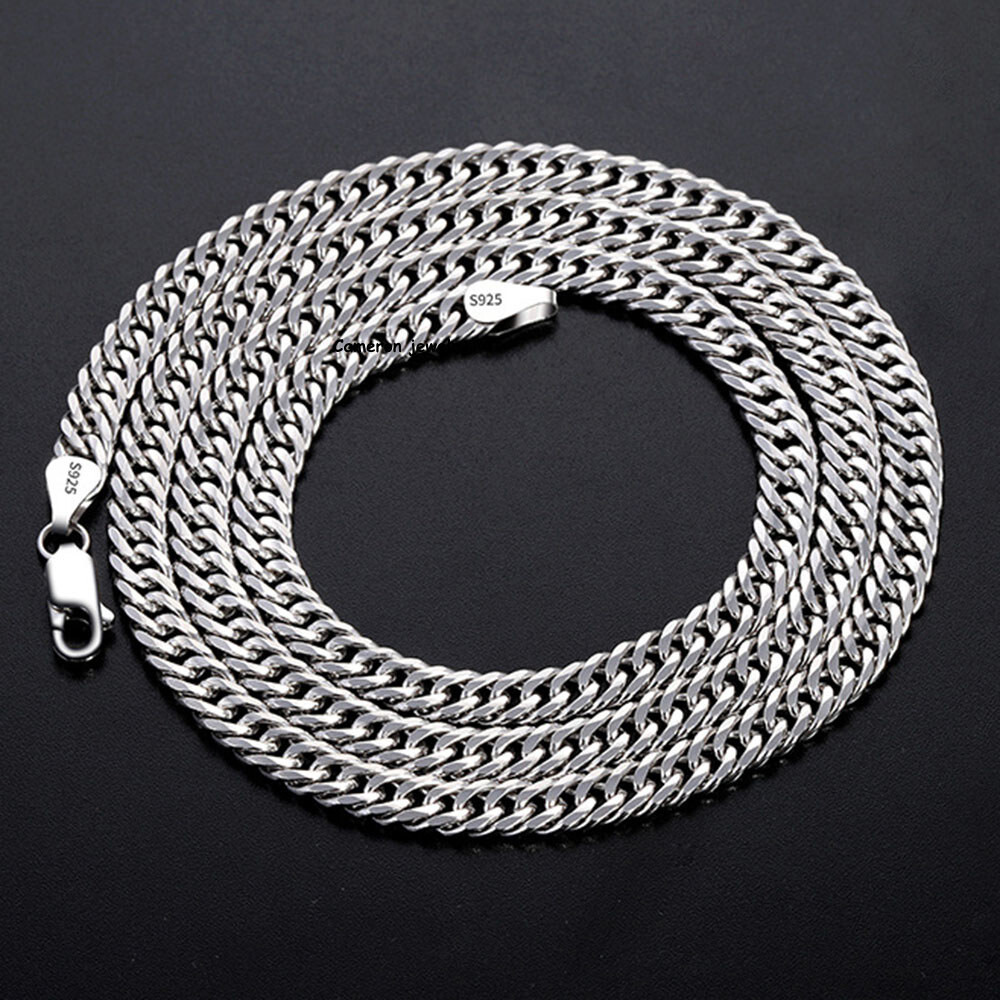 Pure S925 Sterling Silver Chain Men Women 2-5mm Cuban Curb Link Necklace 16-28in