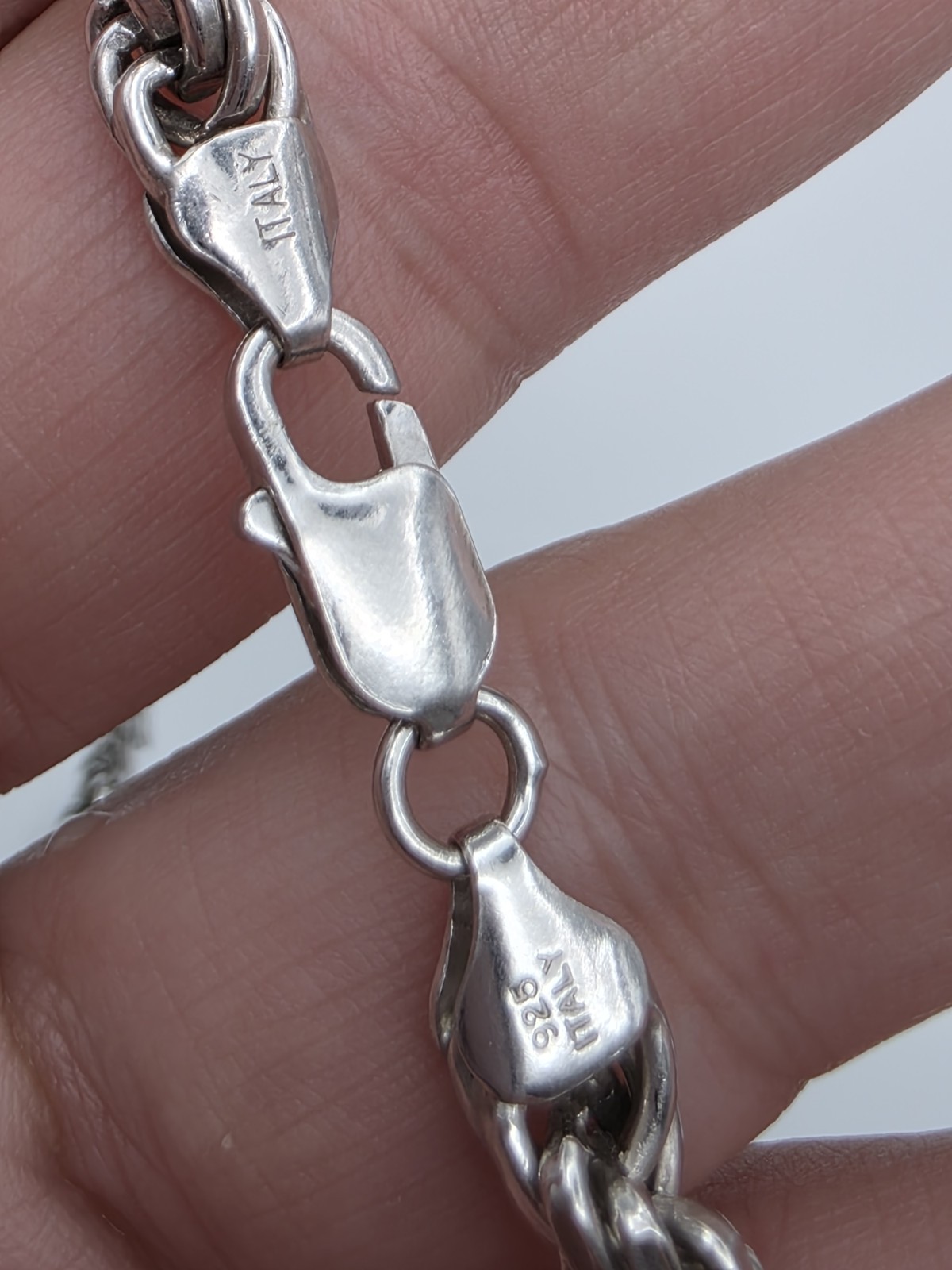 925 Sterling Silver Twisted Rope Chain Rhodium Plated Anti Tarnish 24” Inch 7MM