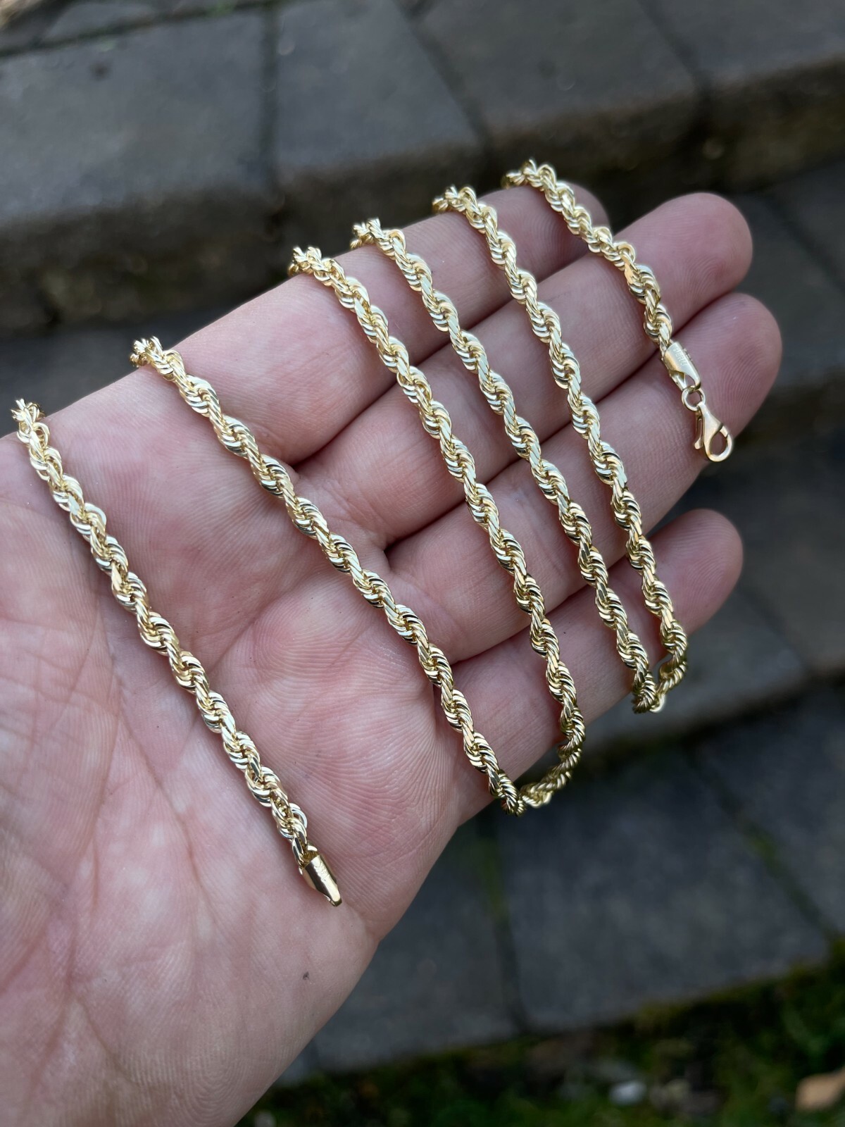 Men’s Women’s Real 10k Yellow Gold Solid Rope Chain Necklace 1.5mm-6mm