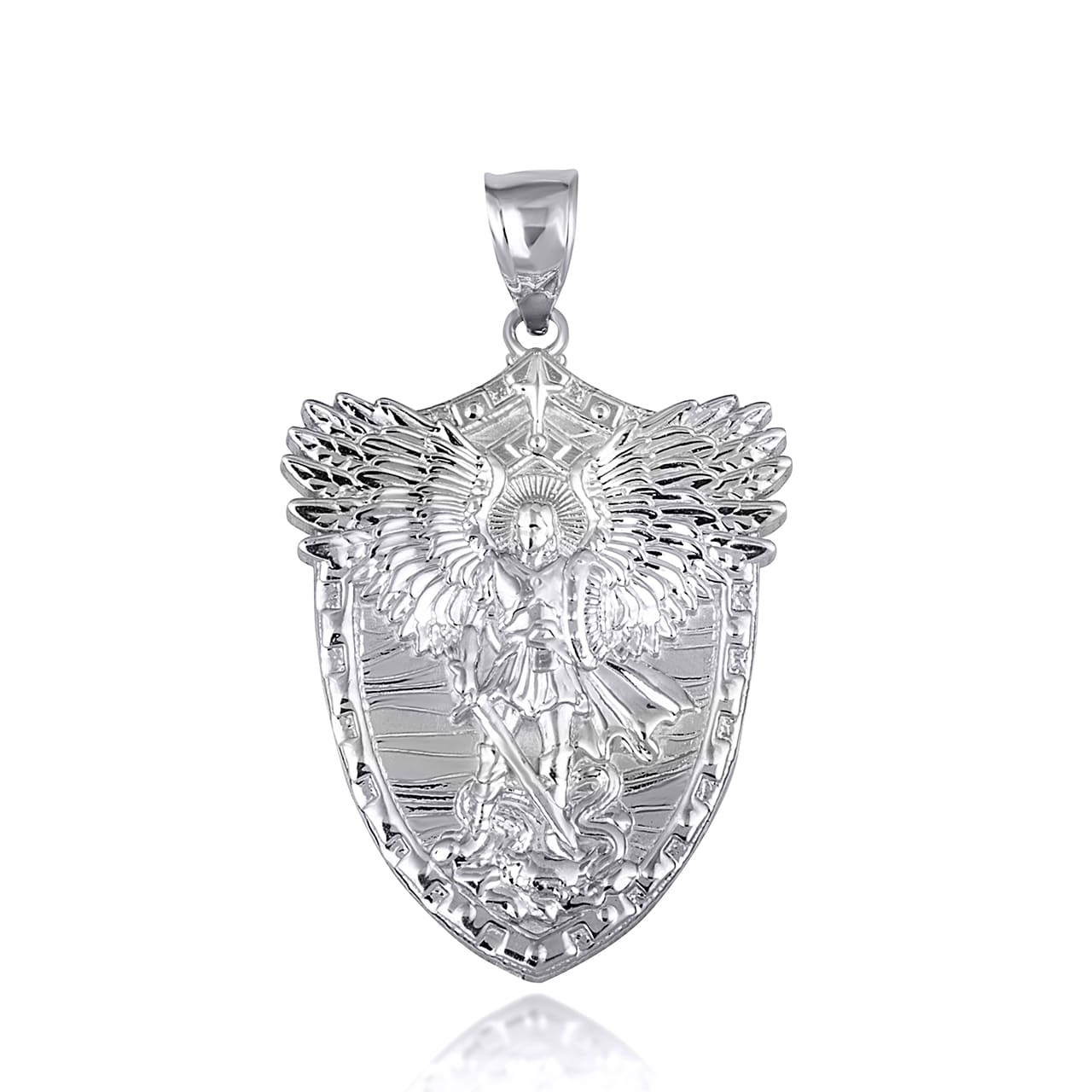 Gold Archangel Michael Wings Sword & Shield Pendant Necklace(Yellow/Rose/White)