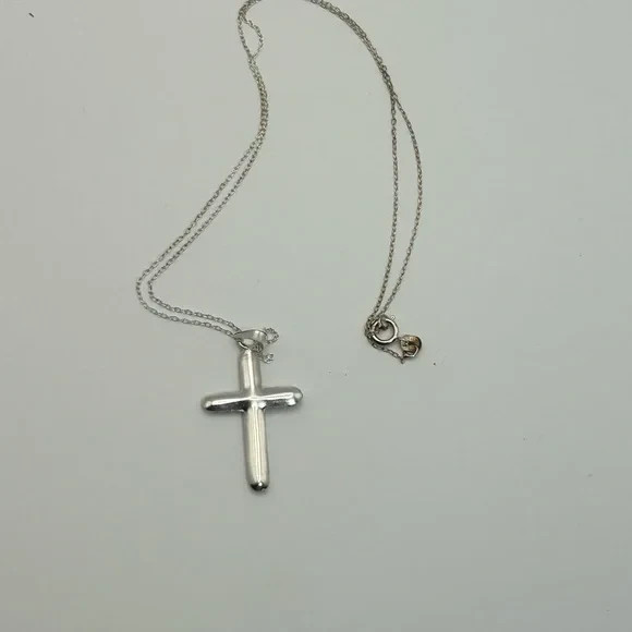 Sterling Silver Crystal Cross Necklace 17″ Stamped 925 Italy Dainty Unbranded