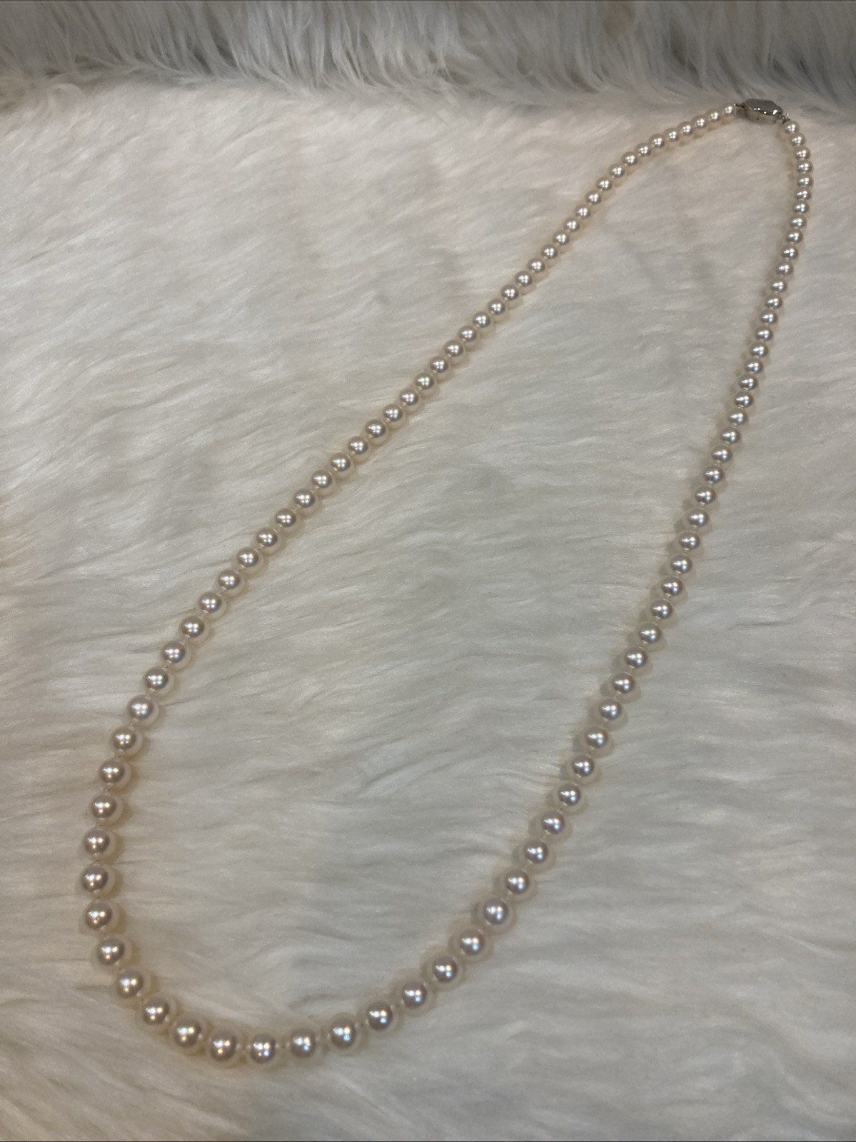 A03 Japanese Akoya Pearl Necklace 82cm 7.5-8mm Silver Clasp Long 69g Excellent