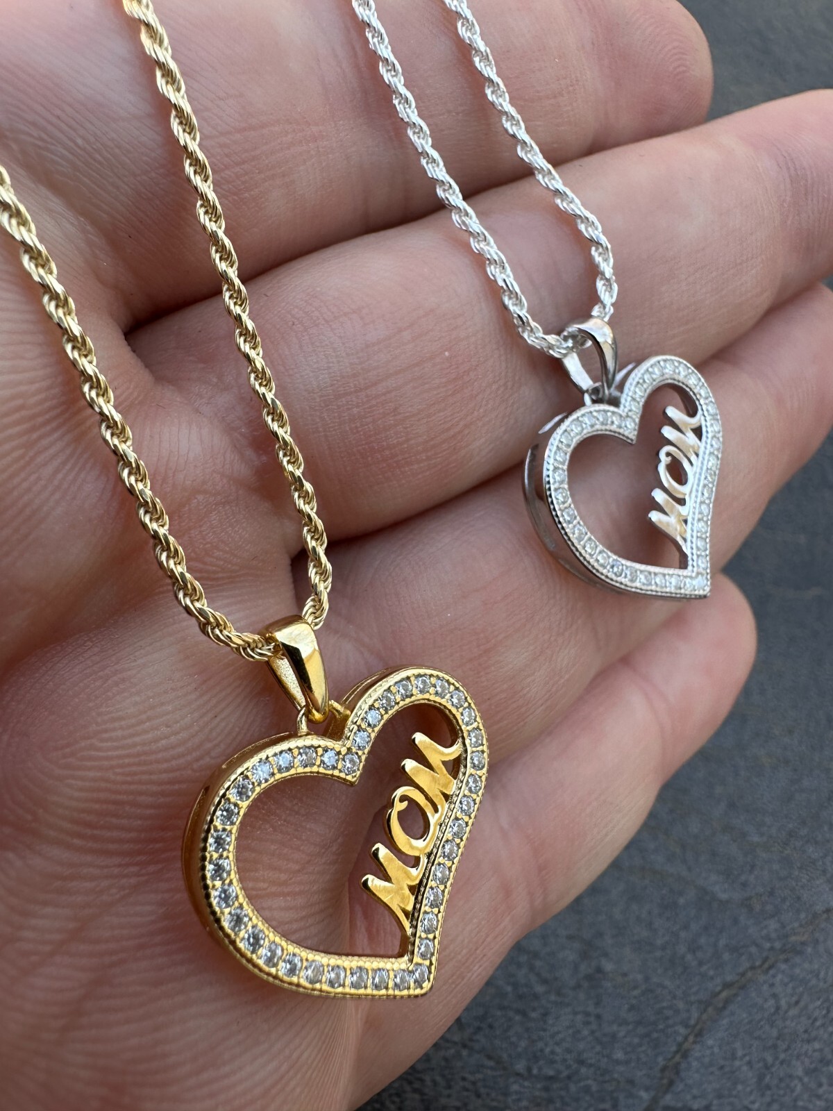 MOISSANITE 925 Silver/Gold Iced Mom Heart Shape Love Mother Day Pendant Necklace
