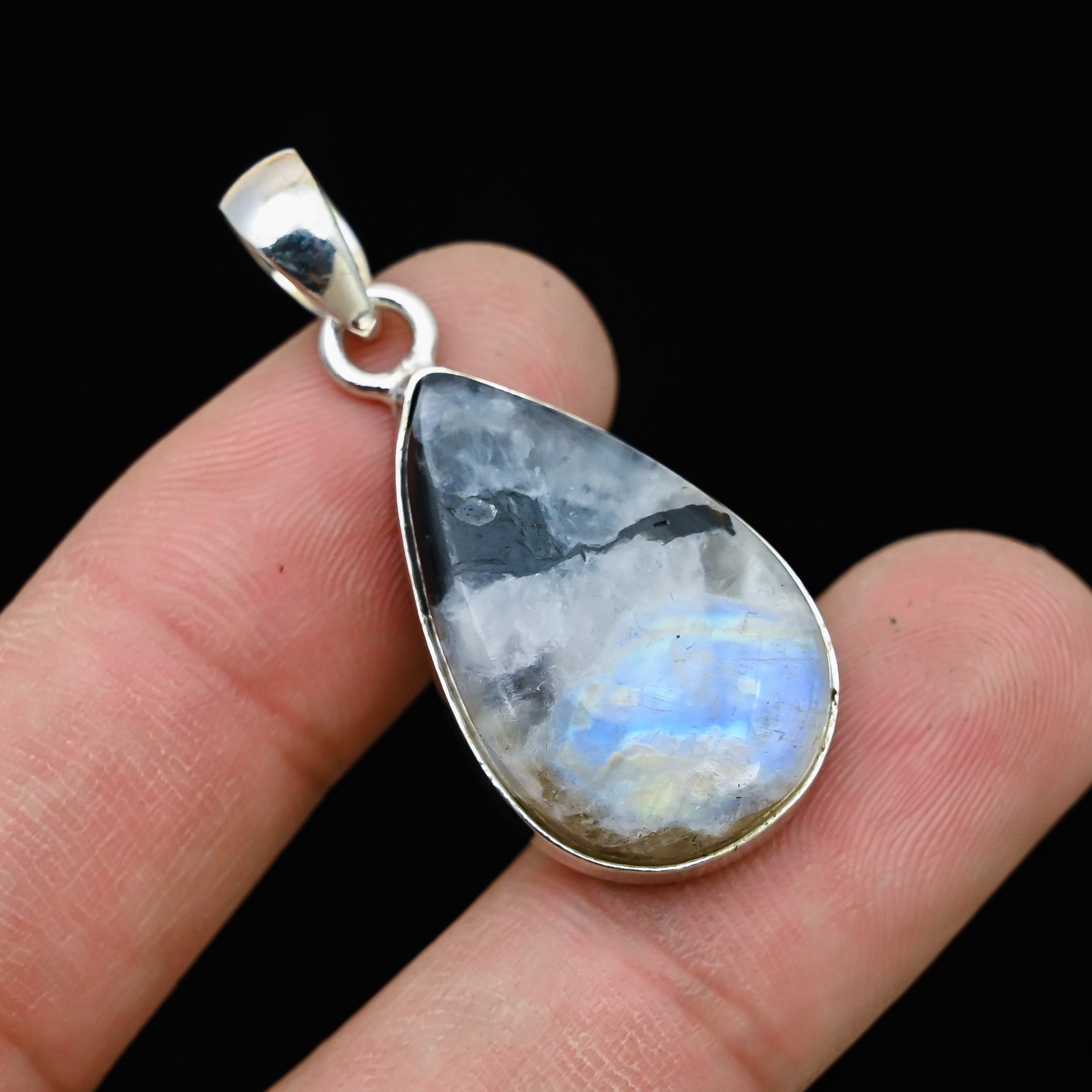 Rainbow Moonstone Gemstone 925 Sterling Silver Handmade Pendant Jewelry Gift For