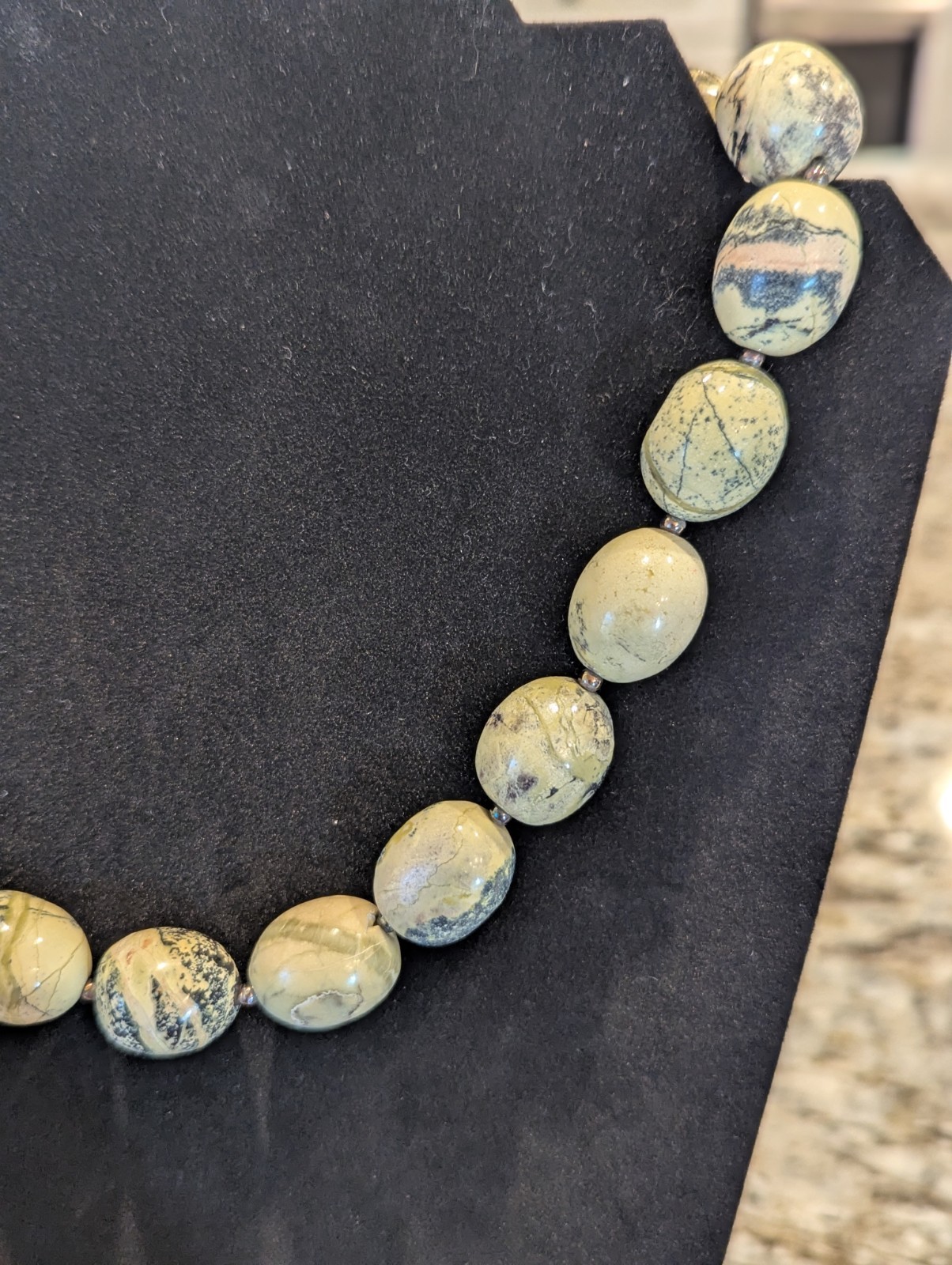 925 AIL Sterling Silver 141g18-20″ 15mm Natural Yellow Turquoise Beaded Necklace