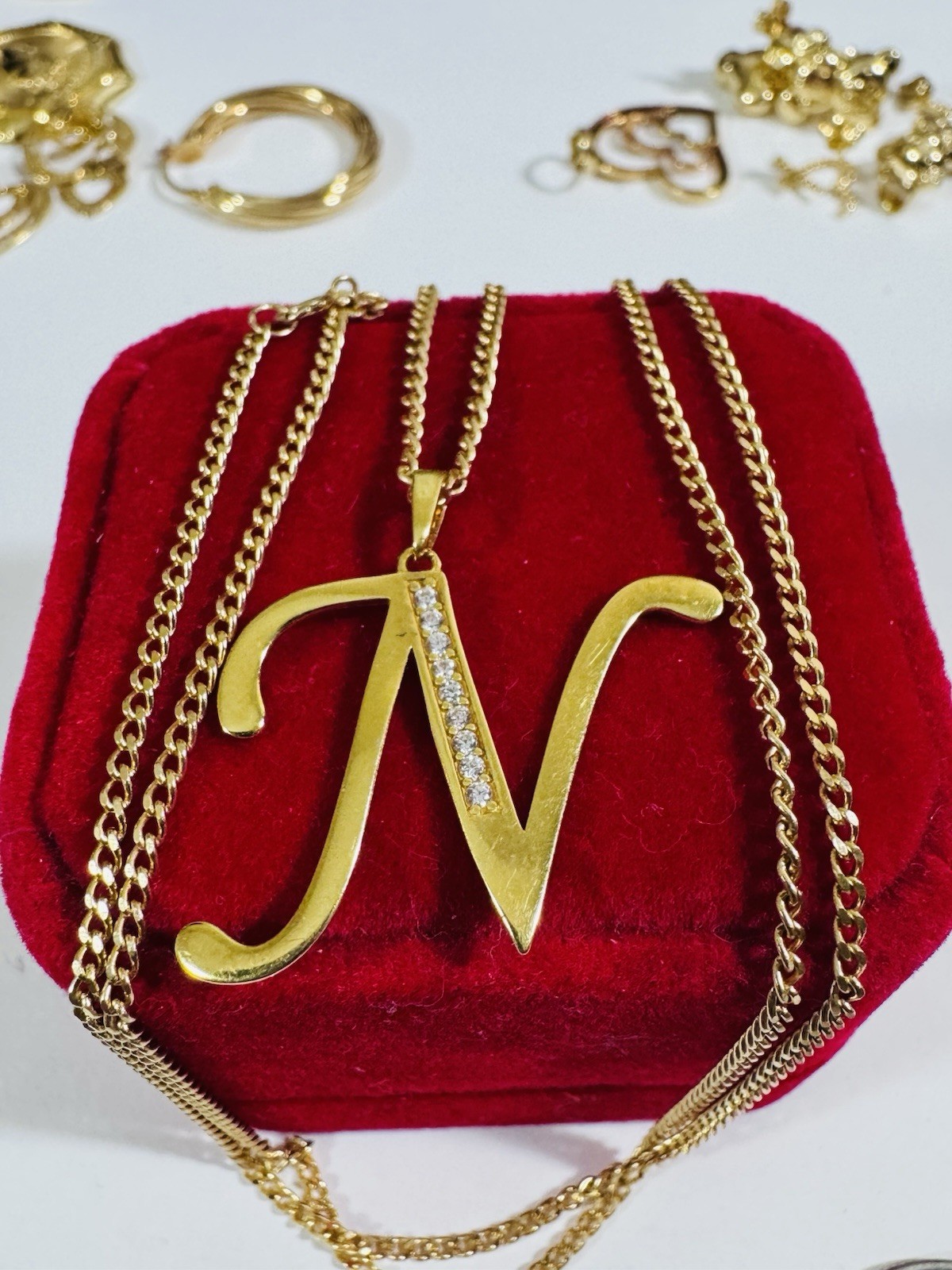 18K 750 Real Fine Gold Men Women’s Letter N Set Necklace 23.5/24” long 7.9g 2mm
