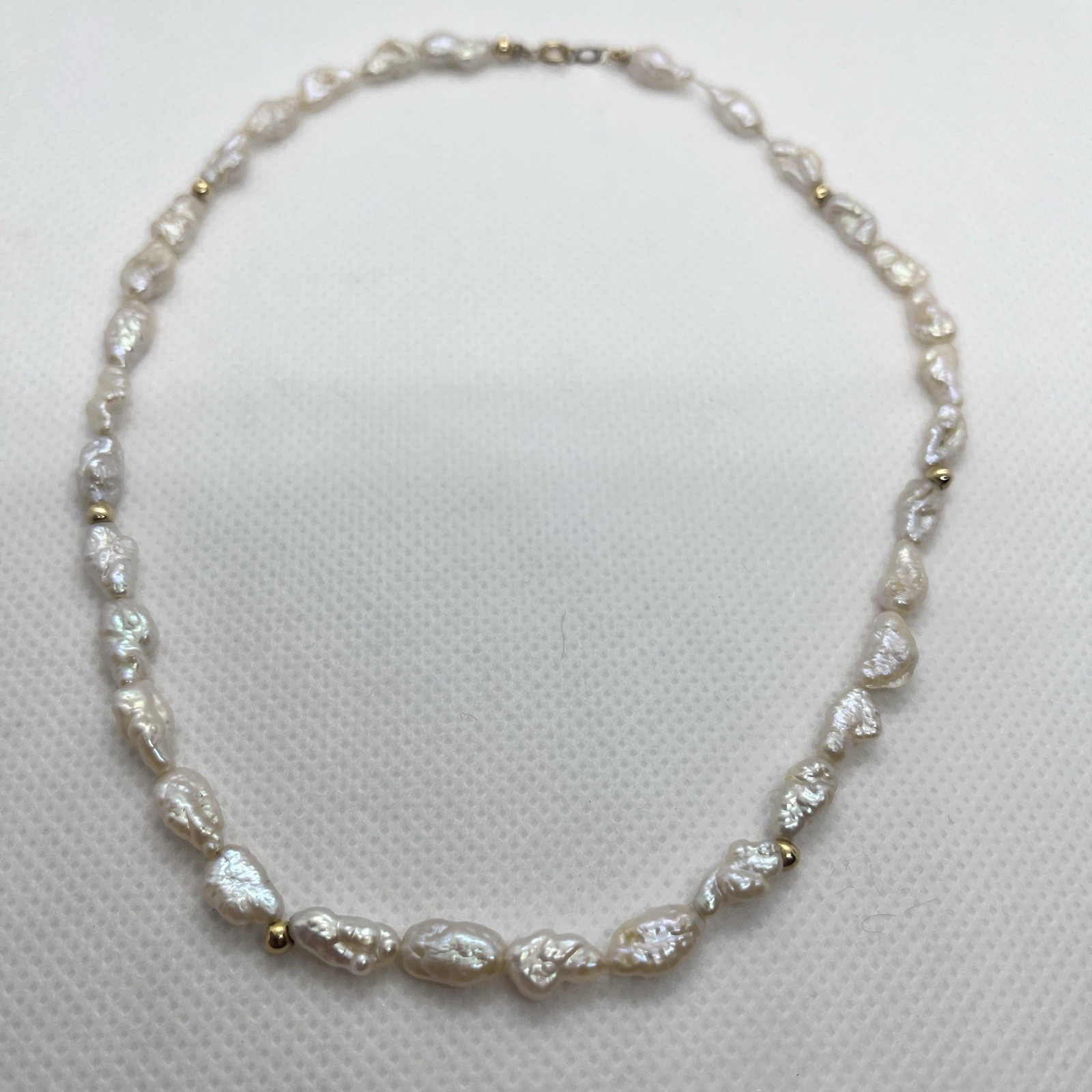 14k Gold Clasp Beads Freshwater Rice Pearl Necklace 14” Choker MEASURE NECK