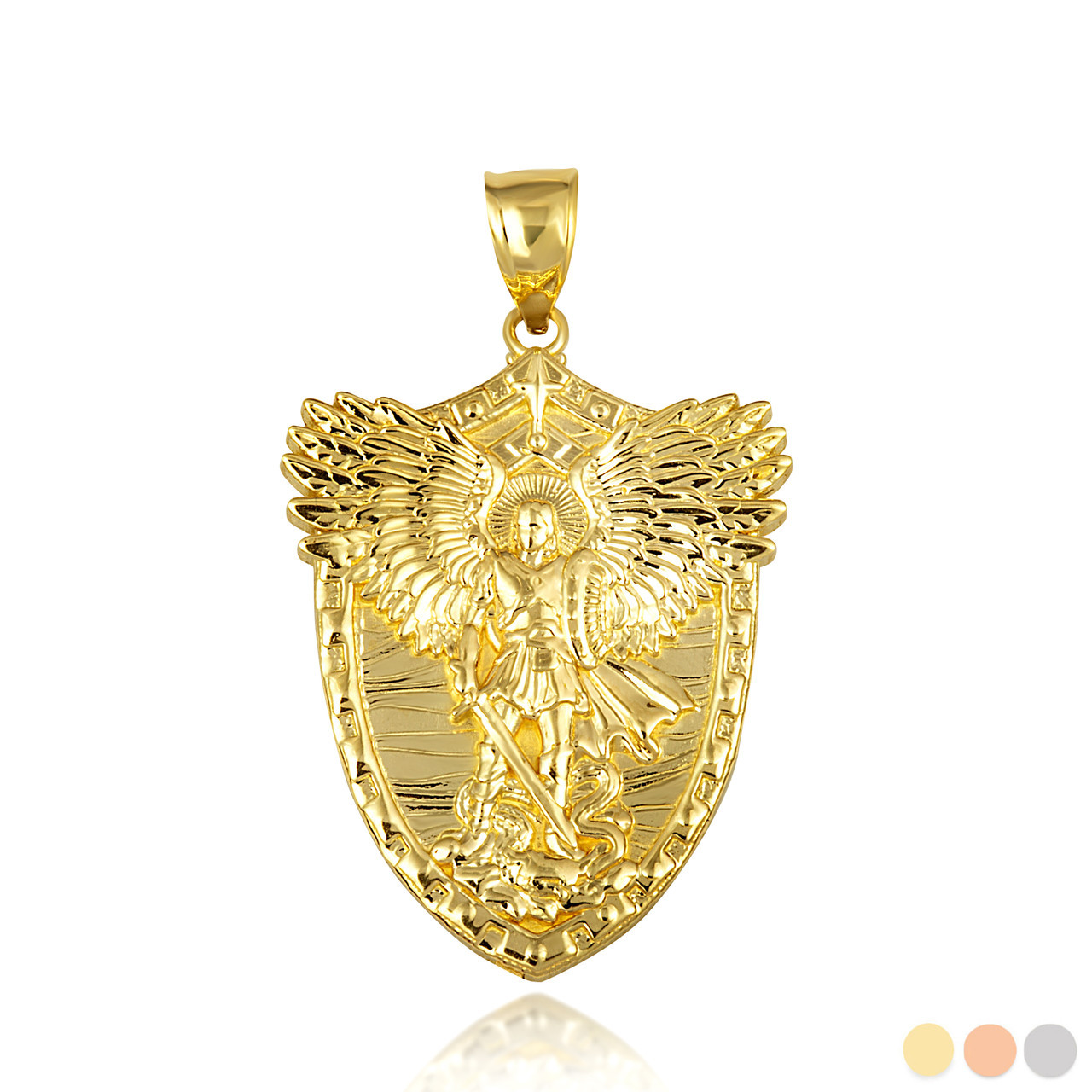 Gold Archangel Michael Wings Sword & Shield Pendant Necklace(Yellow/Rose/White)