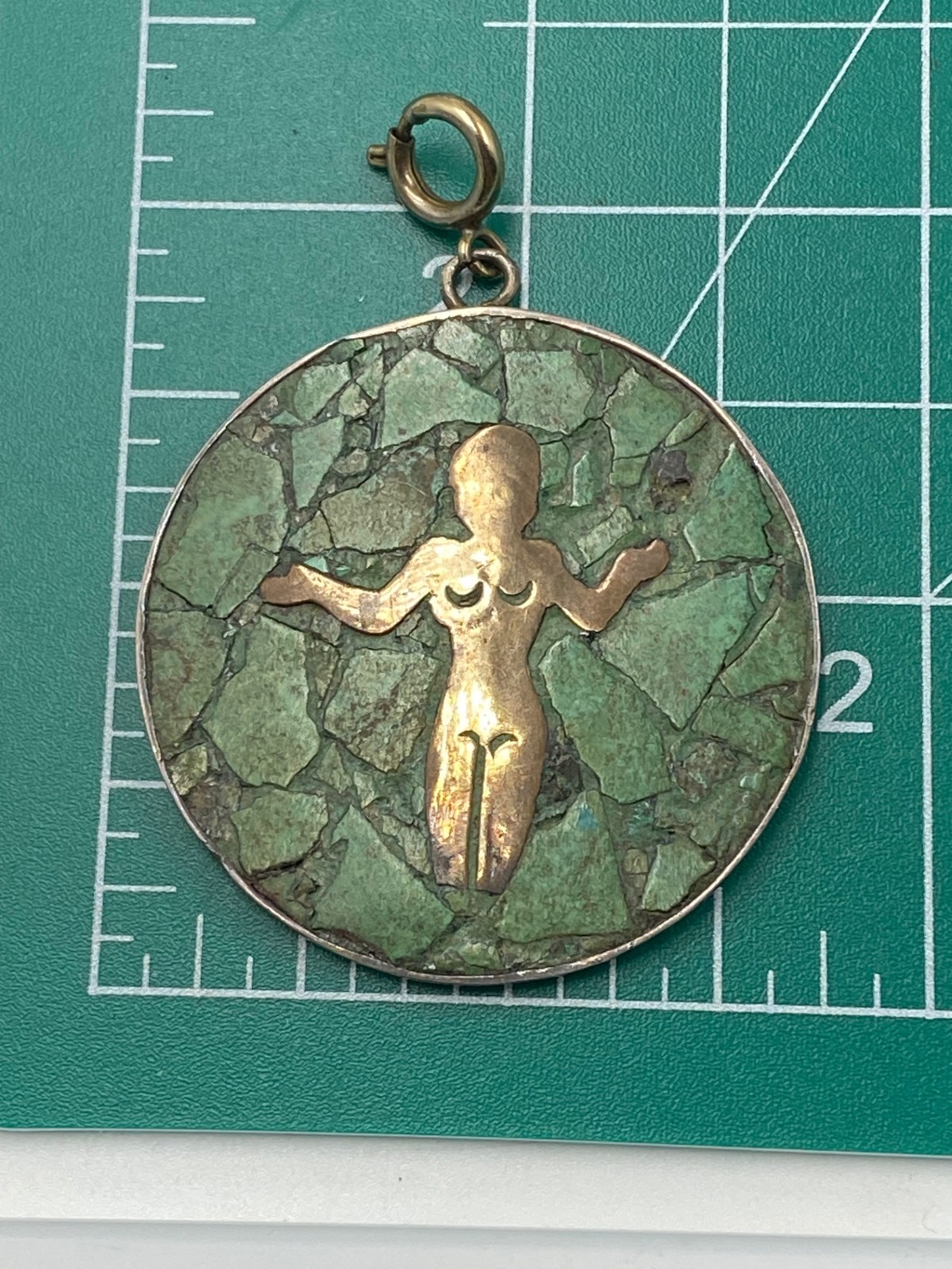 Vintage Taxco Sterling Silver & Crushed Turquoise Inlay Pendant with Nude Figure