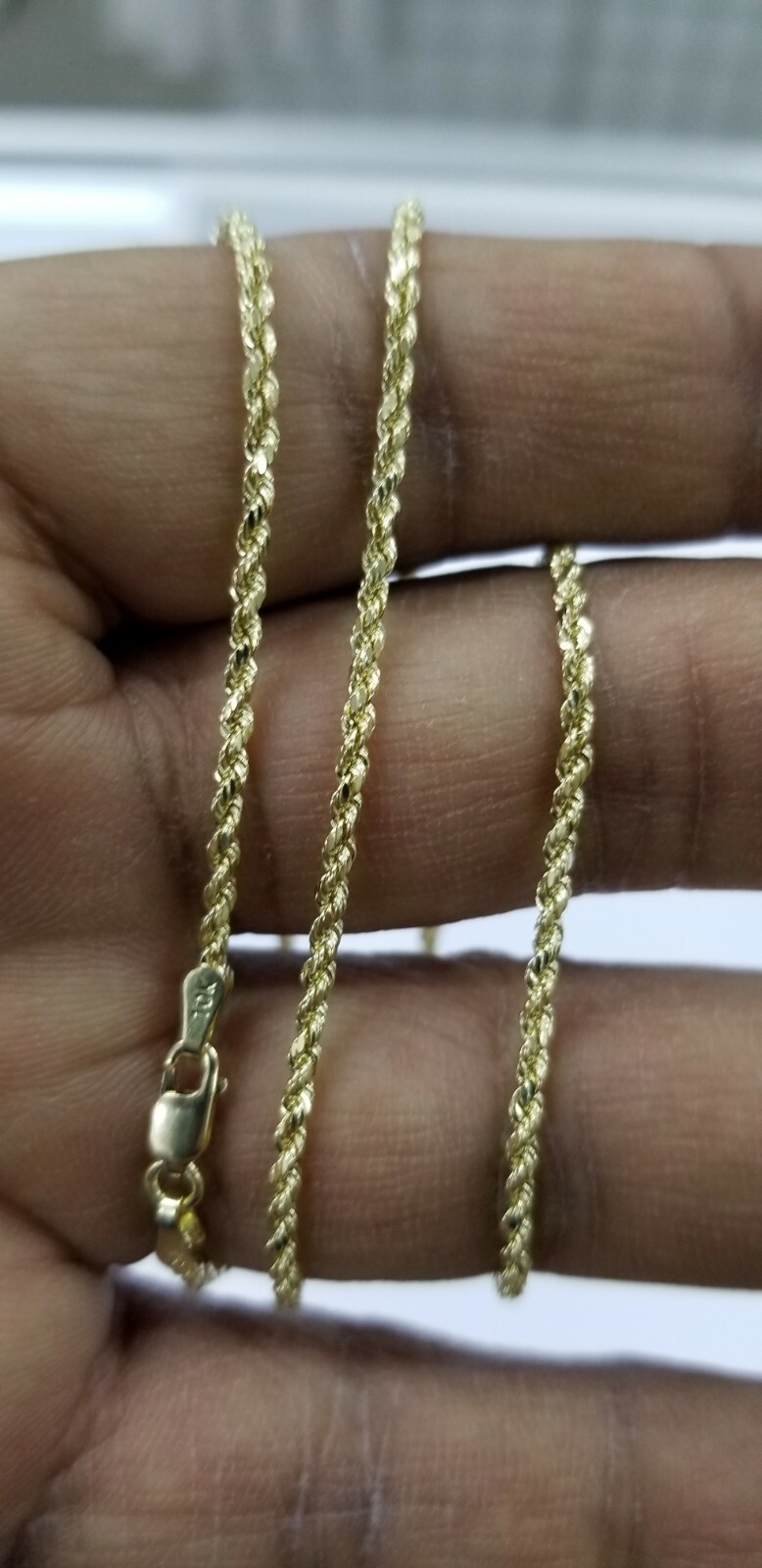 10KT Rope necklace Yellow Gold 1.5MM Premium Diamond Cut Lobster Lock REAL GOLD