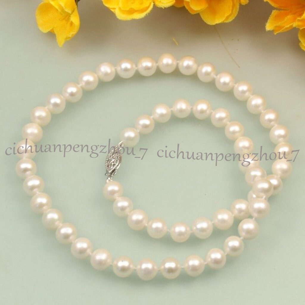 Fashion Natural 7-8mm White Black Pink Freshwater Cultured Pearl Necklace 15-19″