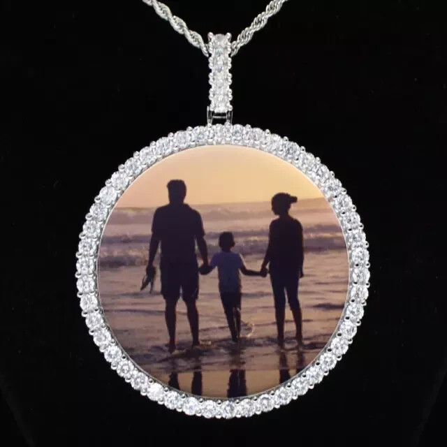 3Ct Round Cut Real Moissanite Customize Picture Pendant 14K Yellow Gold Plated