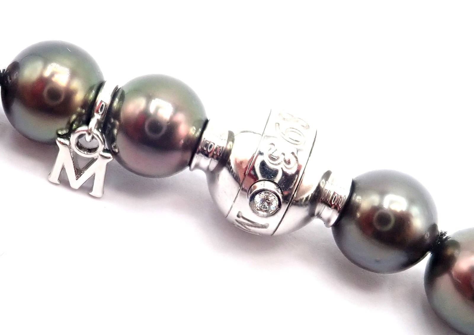 Mikimoto 18k White Gold Diamond Large Tahitian South Sea Pearl Strand Necklace