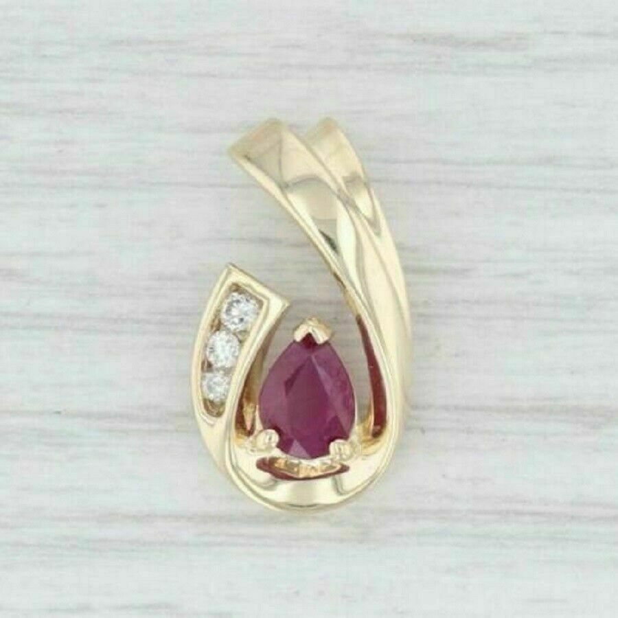 1.25 Ct Pear Cut Ruby & Diamond Drop Teardrop 14k Yellow Gold Over Pendant