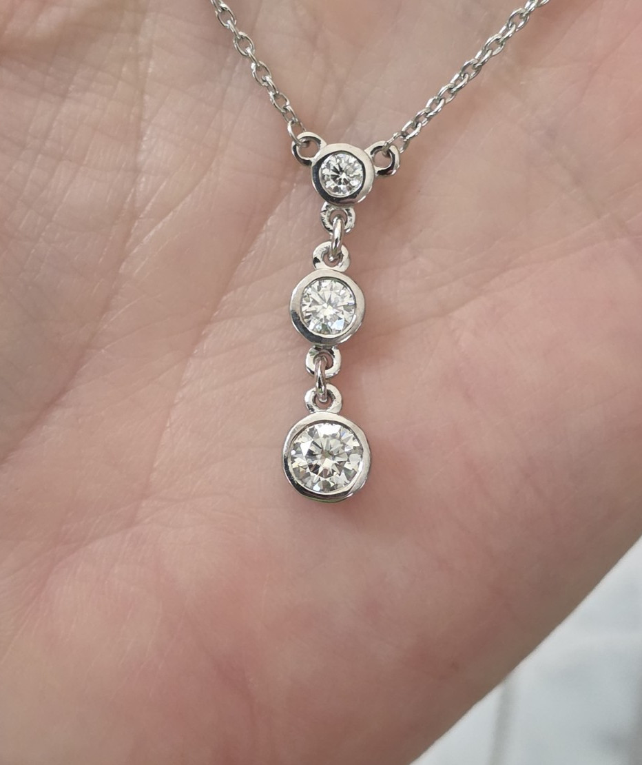 Moissanite 3-Stone Journey Necklace in Platinum Over Sterling, 0.75ctw 18-20 In.