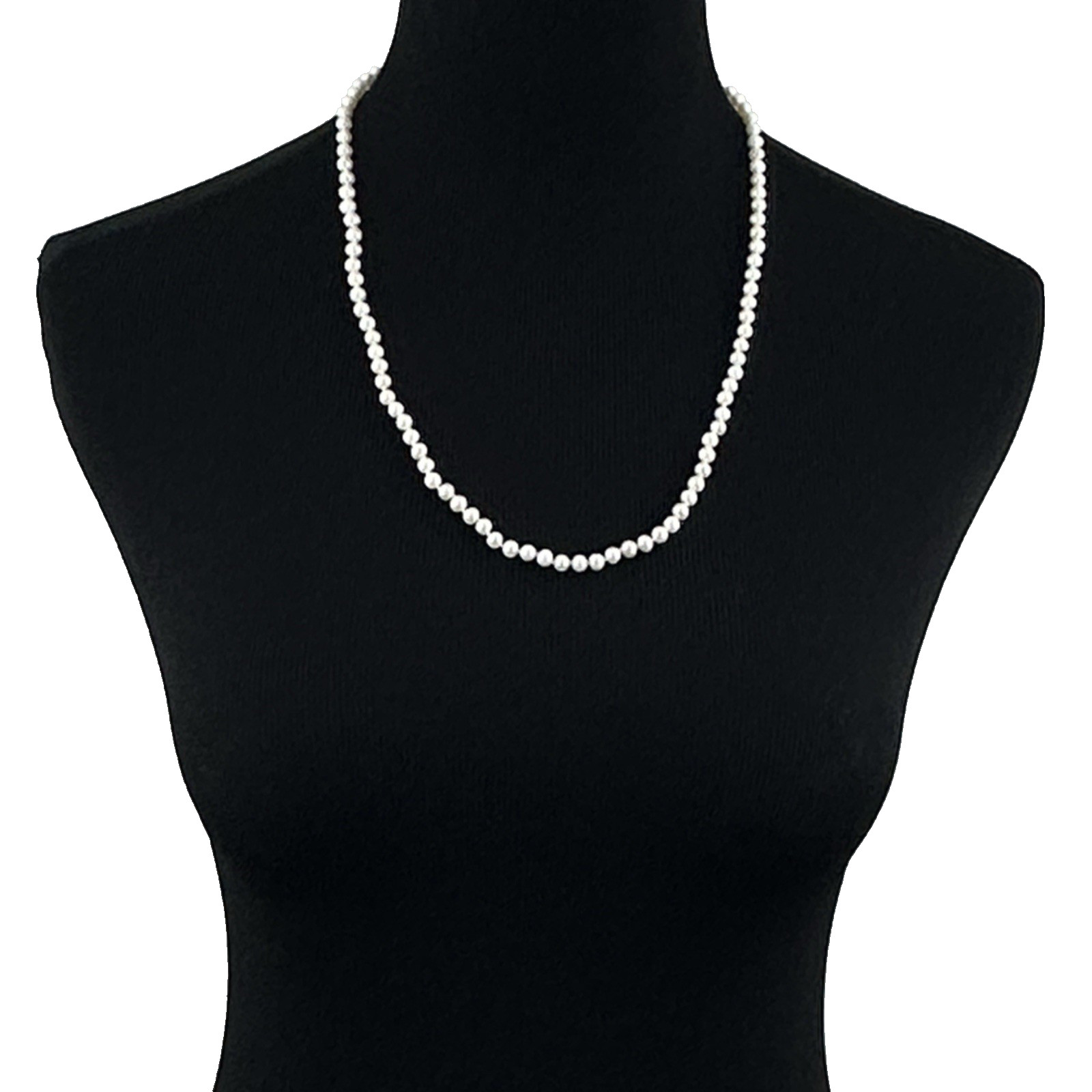 CULTURED PEARL necklace 23.5″ – 14K gold clasp – 5mm white knotted single strand