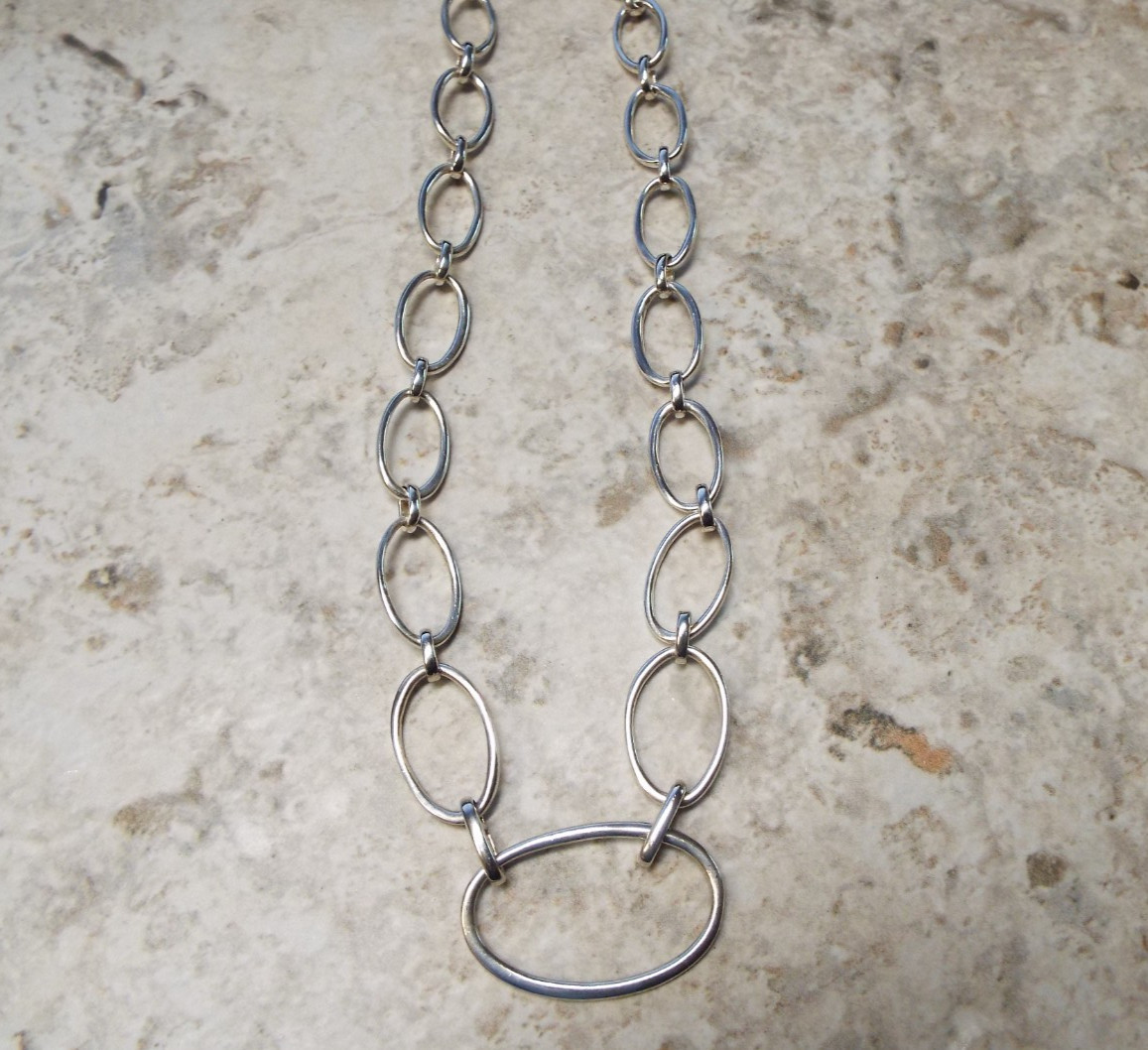 MWS 925 Sterling Silver Oval Link Chain Necklace 18″