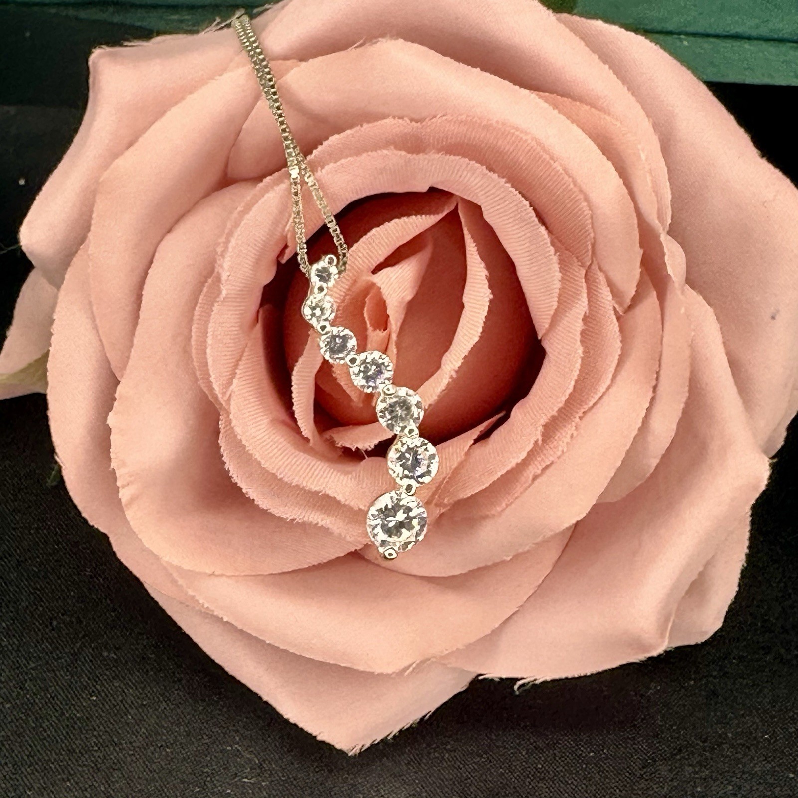 925 Sterling Silver CZ Graduated Drop Pendant Necklace Dainty Chain Elegant