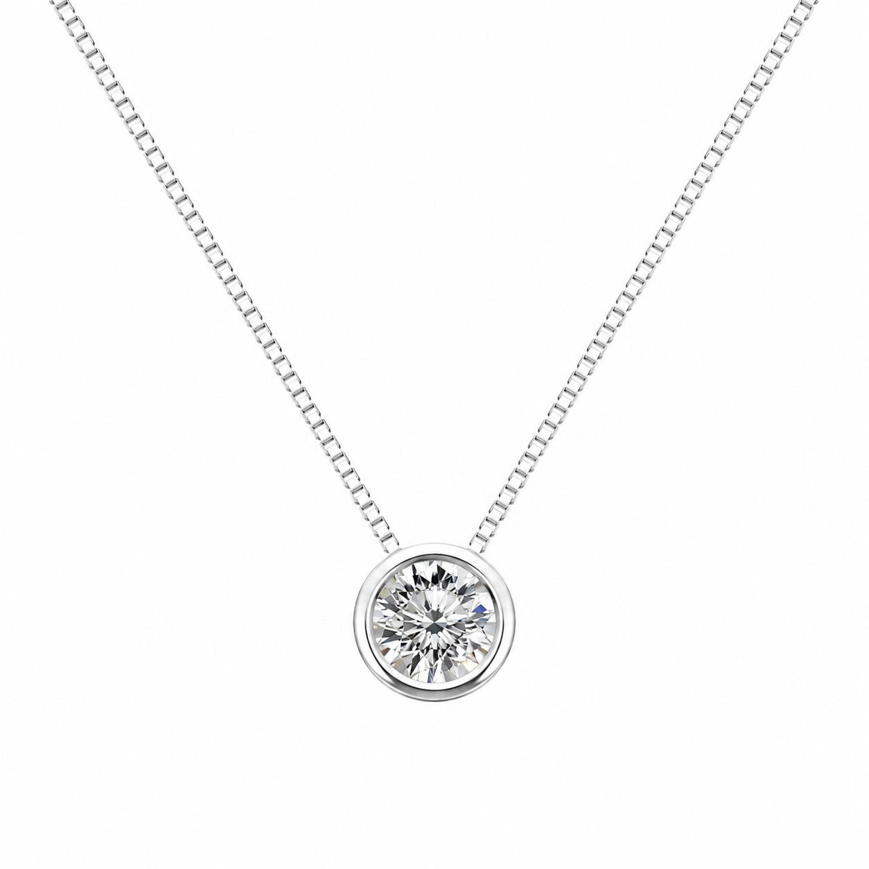 925 Sterling Silver Lab Created Diamond Round Bezel Pendant Necklace Women