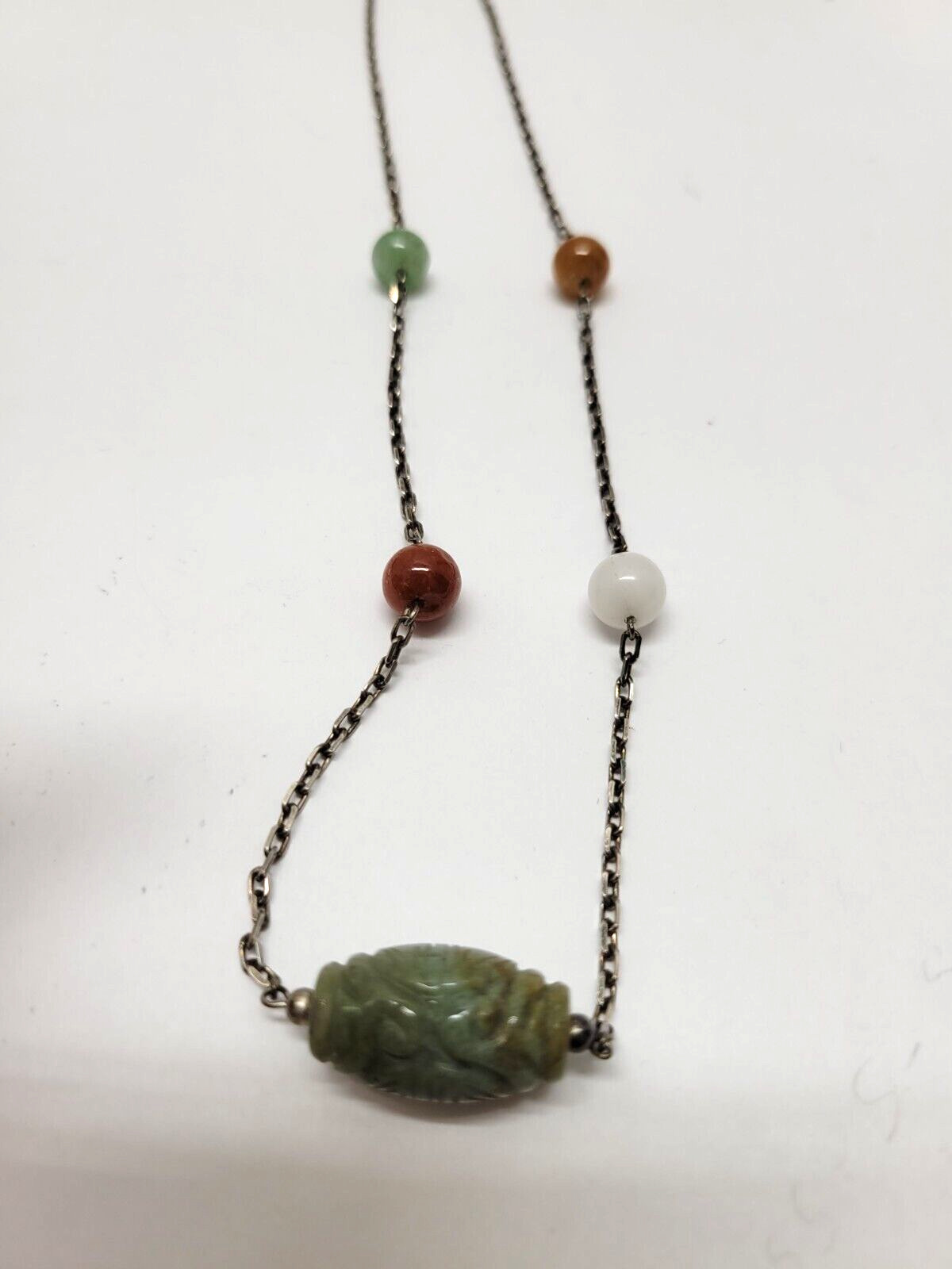 Jade and Sterling Silver Necklace Stamped 925 K-C Italy