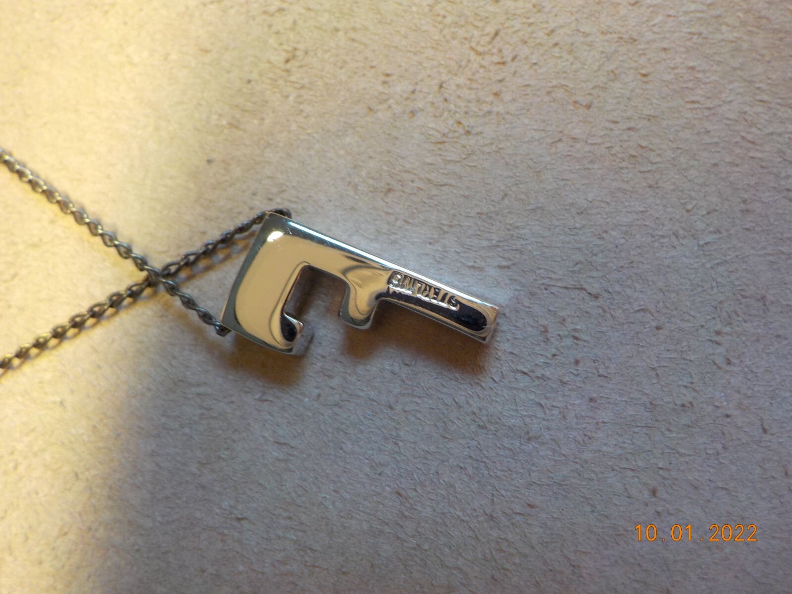 SS 925 MAKERS MARK (SYMBOL FOR MALE) INITIAL F PENDANT ON CHAIN LINK NECKLACES