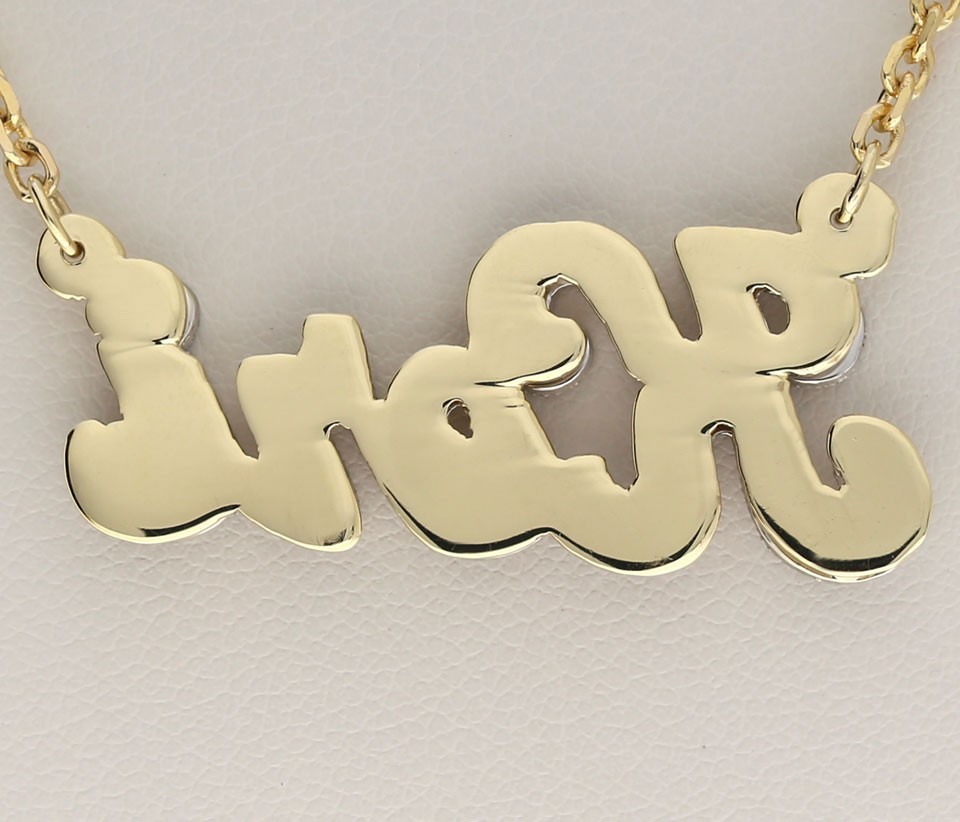 Natural Diamond ‘Keri’ Shadow Nameplate Necklace .37CT Multi-tone Gold 16” Long