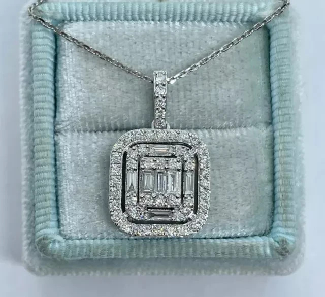 Real Moissanite 2.5Ct Baguette Cut Cluster Pendant 14K White Gold Plated Silver