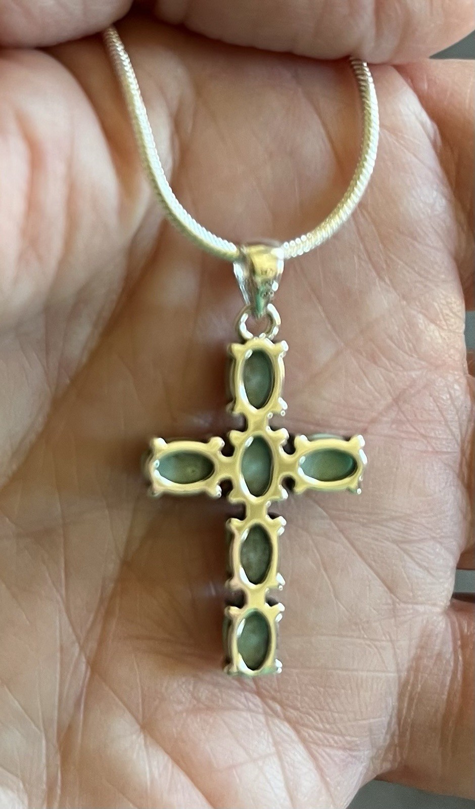 Sterling Silver Genuine Turquoise Cross Necklace 18in. Height: 25mm, Nice Gift🩵