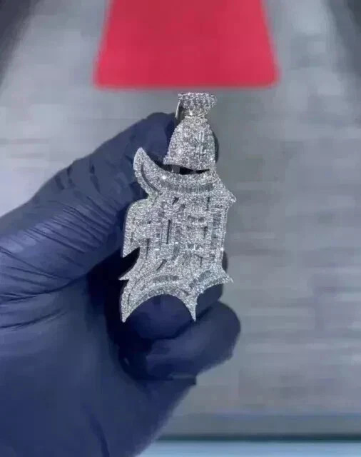 3 Ct Baguette Cut Real Moissanite Customize Letter Pendant 14K White Gold Plated
